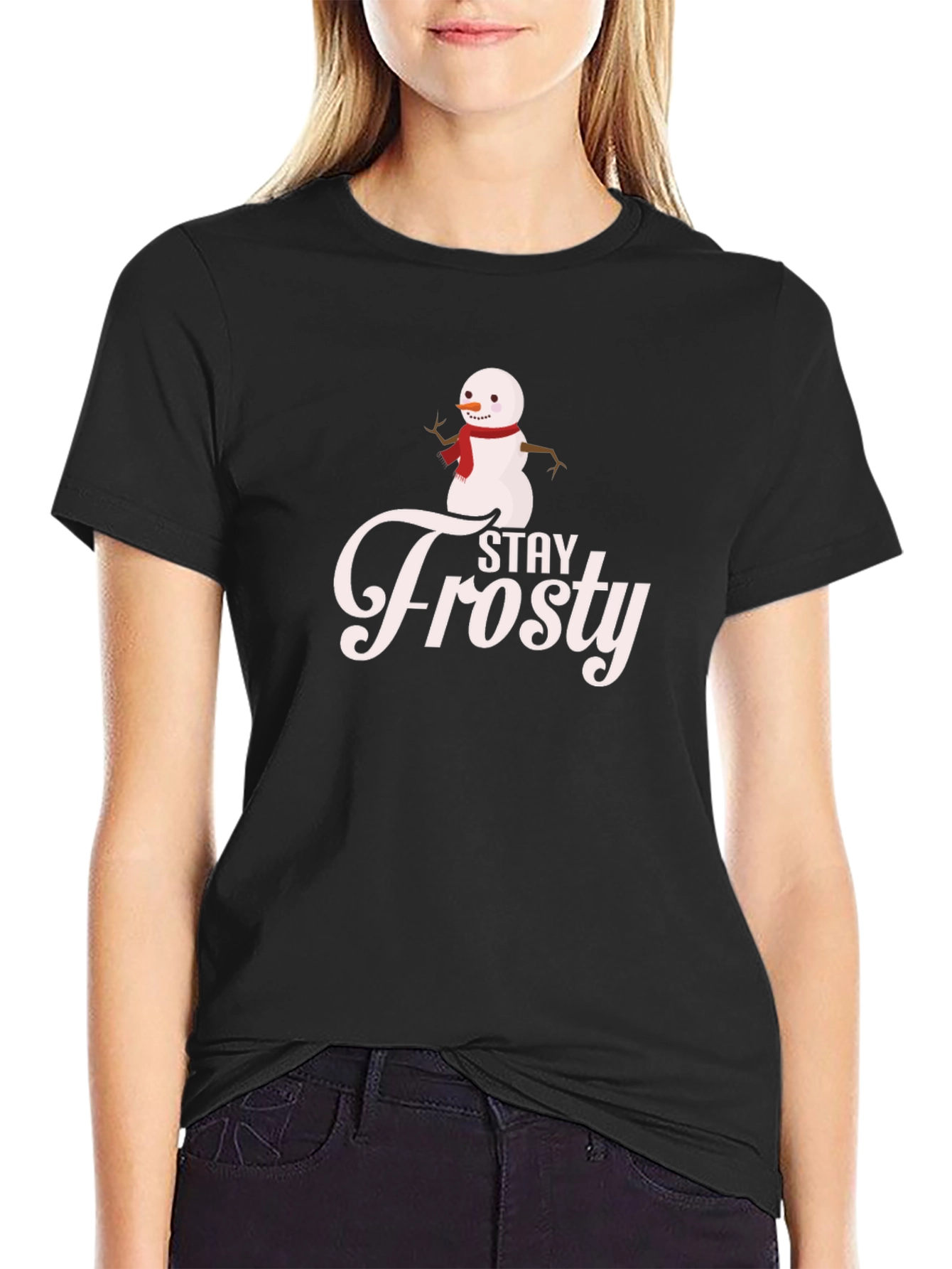 Stay Frosty Snowman Graphic Tee - Black Casual T-Shirt