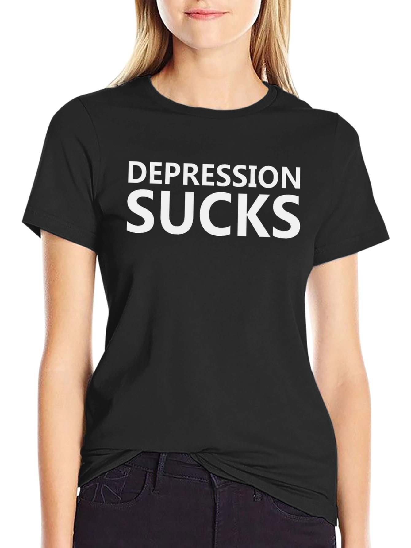 Depression Sucks T-Shirt - Black Crew Neck Tee
