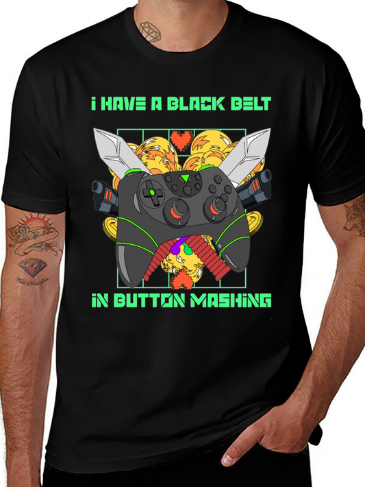 Black Belt Button Mashing Gamer T-Shirt