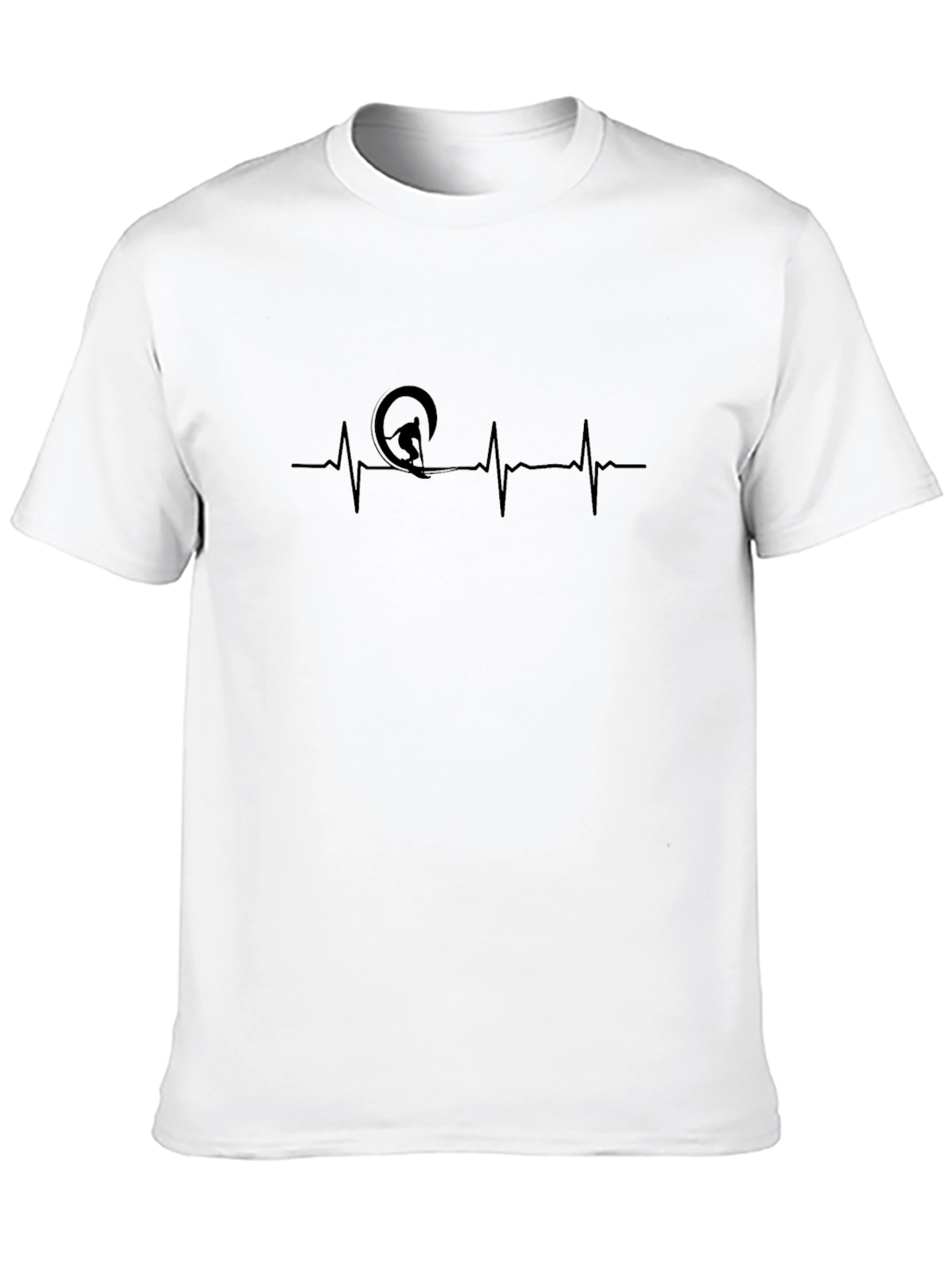 Surfing Heartbeat Graphic Tee - Black Cotton T-Shirt