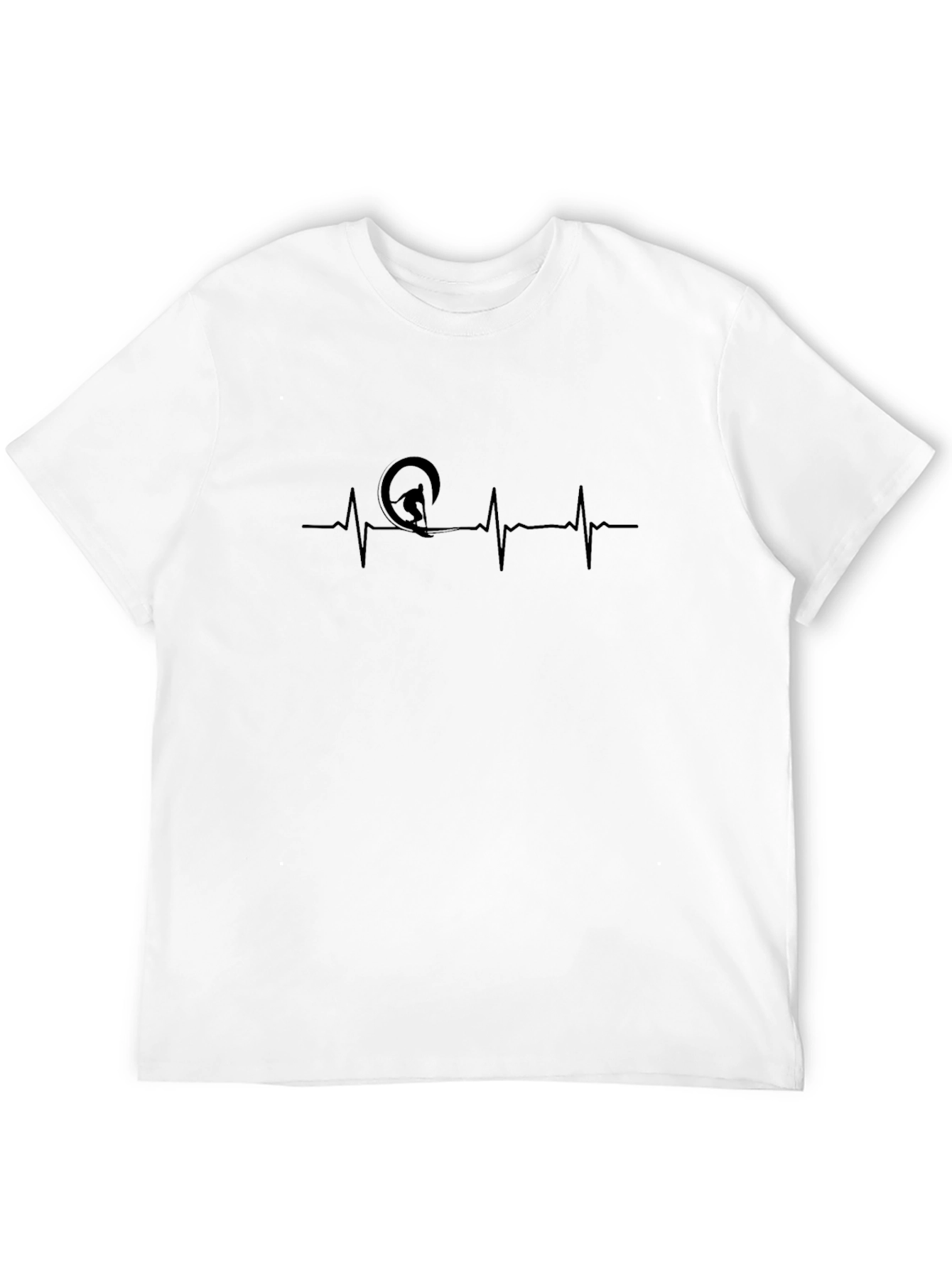 Surfing Heartbeat Graphic Tee - Black Cotton T-Shirt