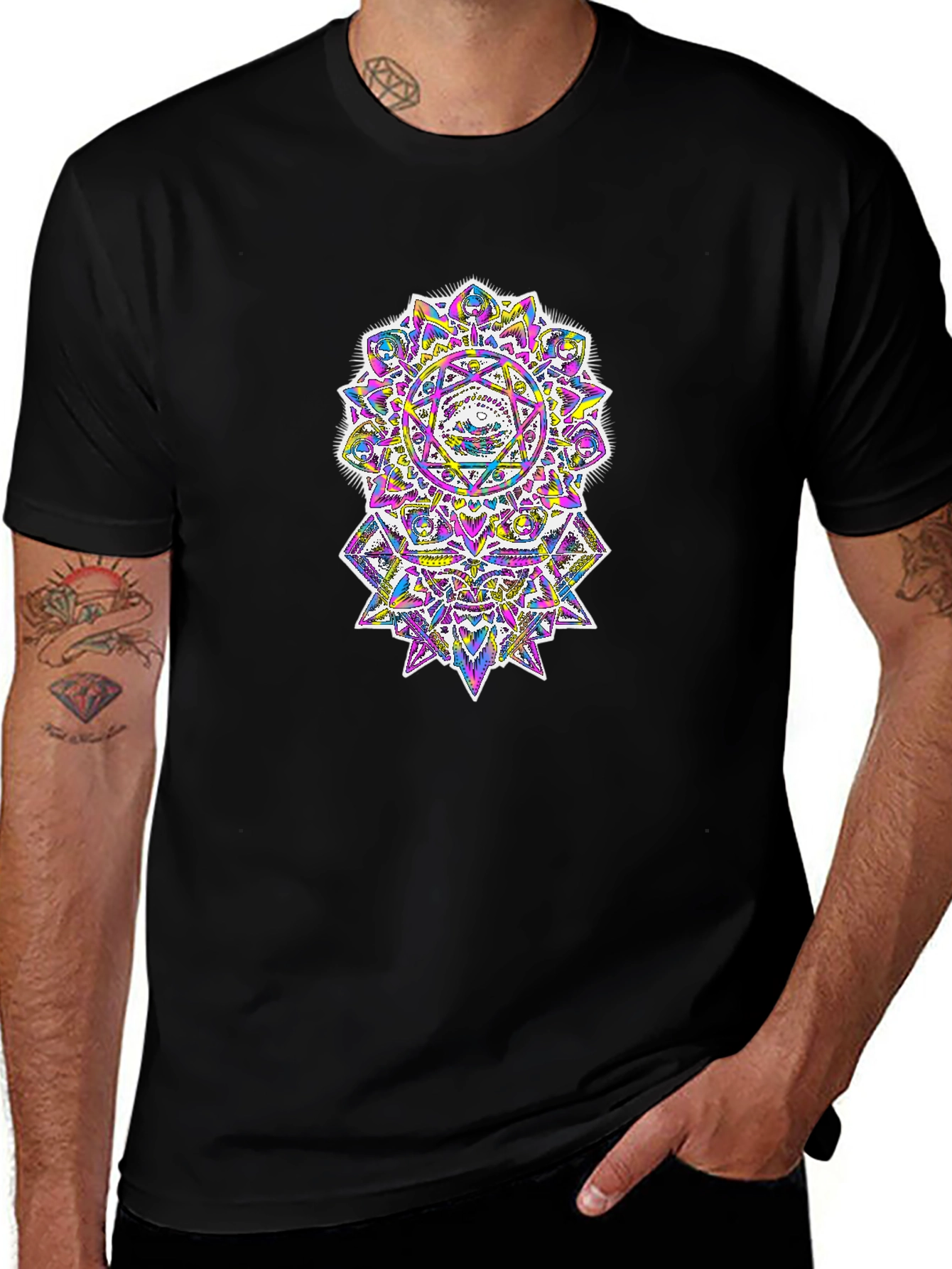 Psychedelic Mandala Graphic Black T-Shirt