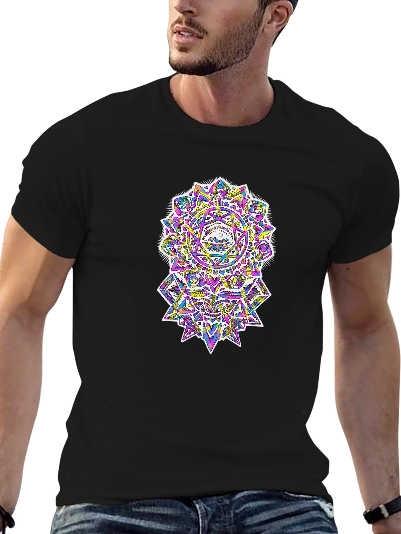 Psychedelic Mandala Graphic Black T-Shirt