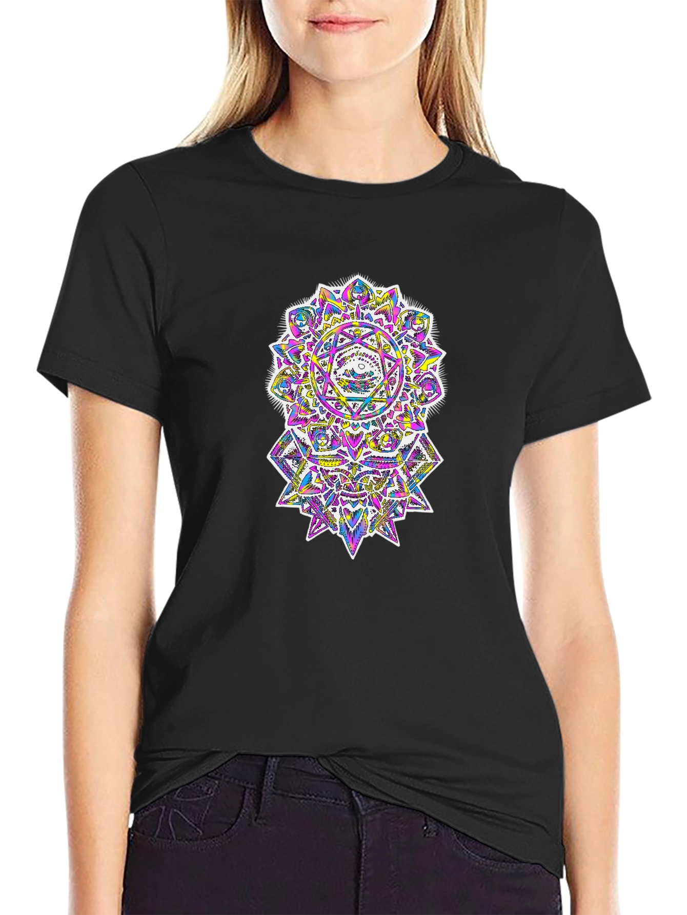 Psychedelic Mandala Graphic Black T-Shirt