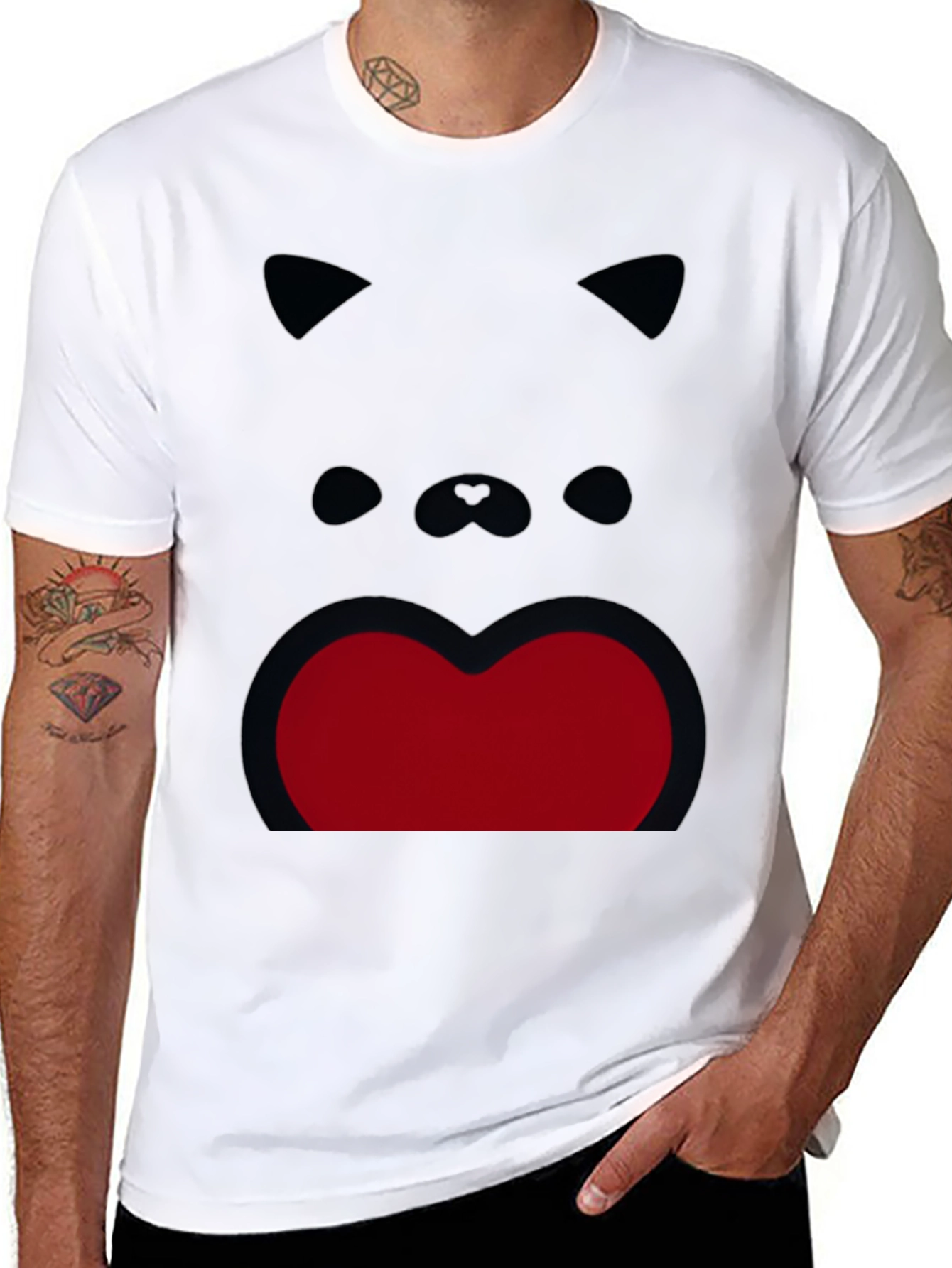 Funny Cat Face Graphic Print Black T-Shirt