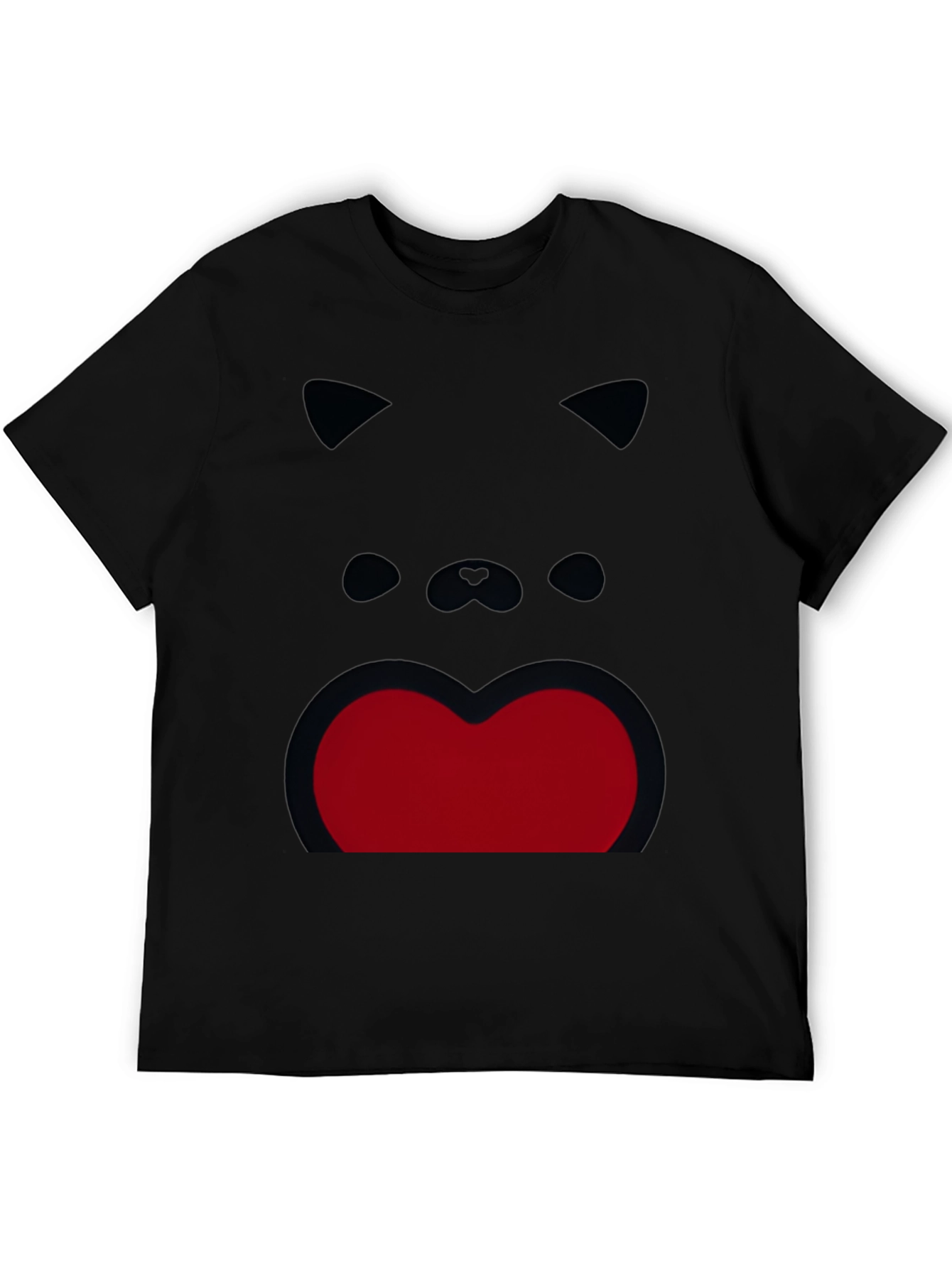 Funny Cat Face Graphic Print Black T-Shirt