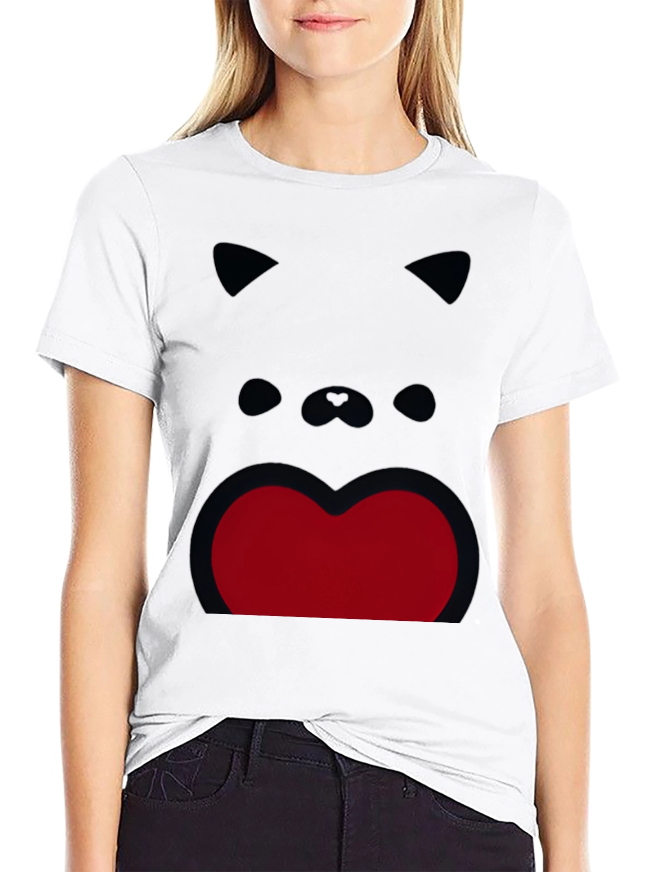 Funny Cat Face Graphic Print Black T-Shirt