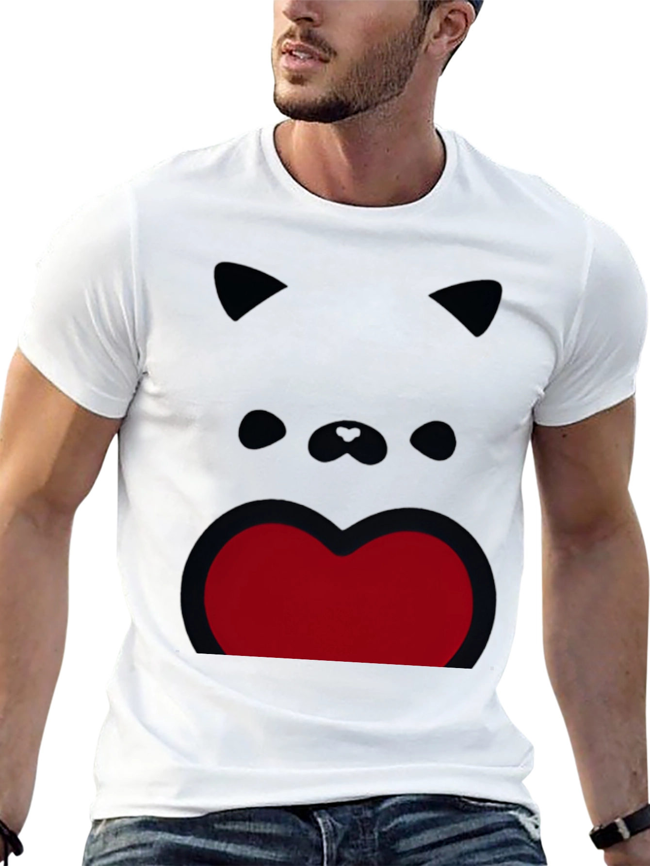 Funny Cat Face Graphic Print Black T-Shirt