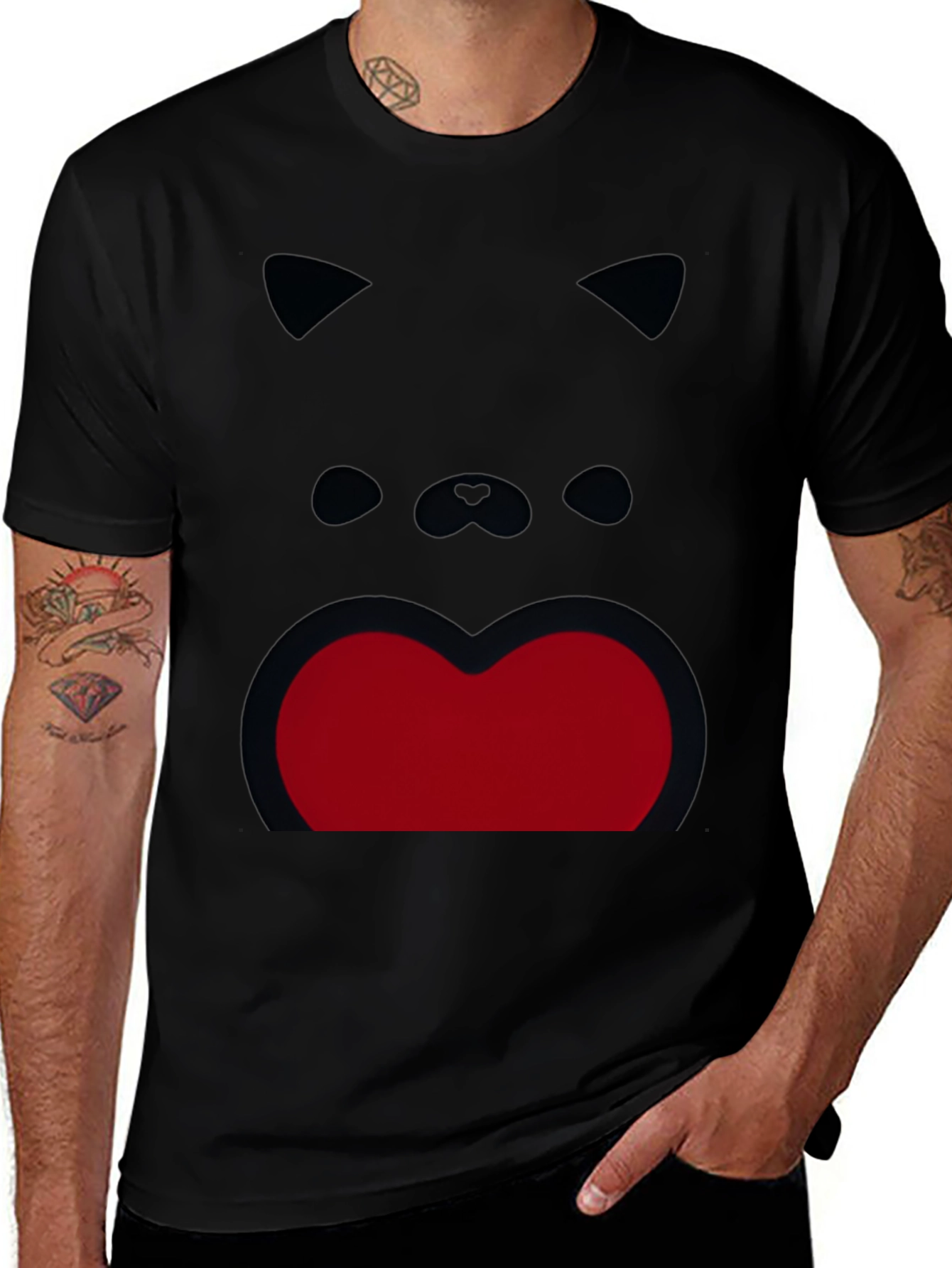Funny Cat Face Graphic Print Black T-Shirt
