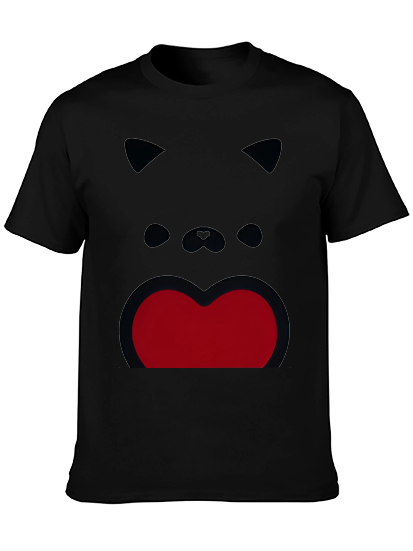 Funny Cat Face Graphic Print Black T-Shirt