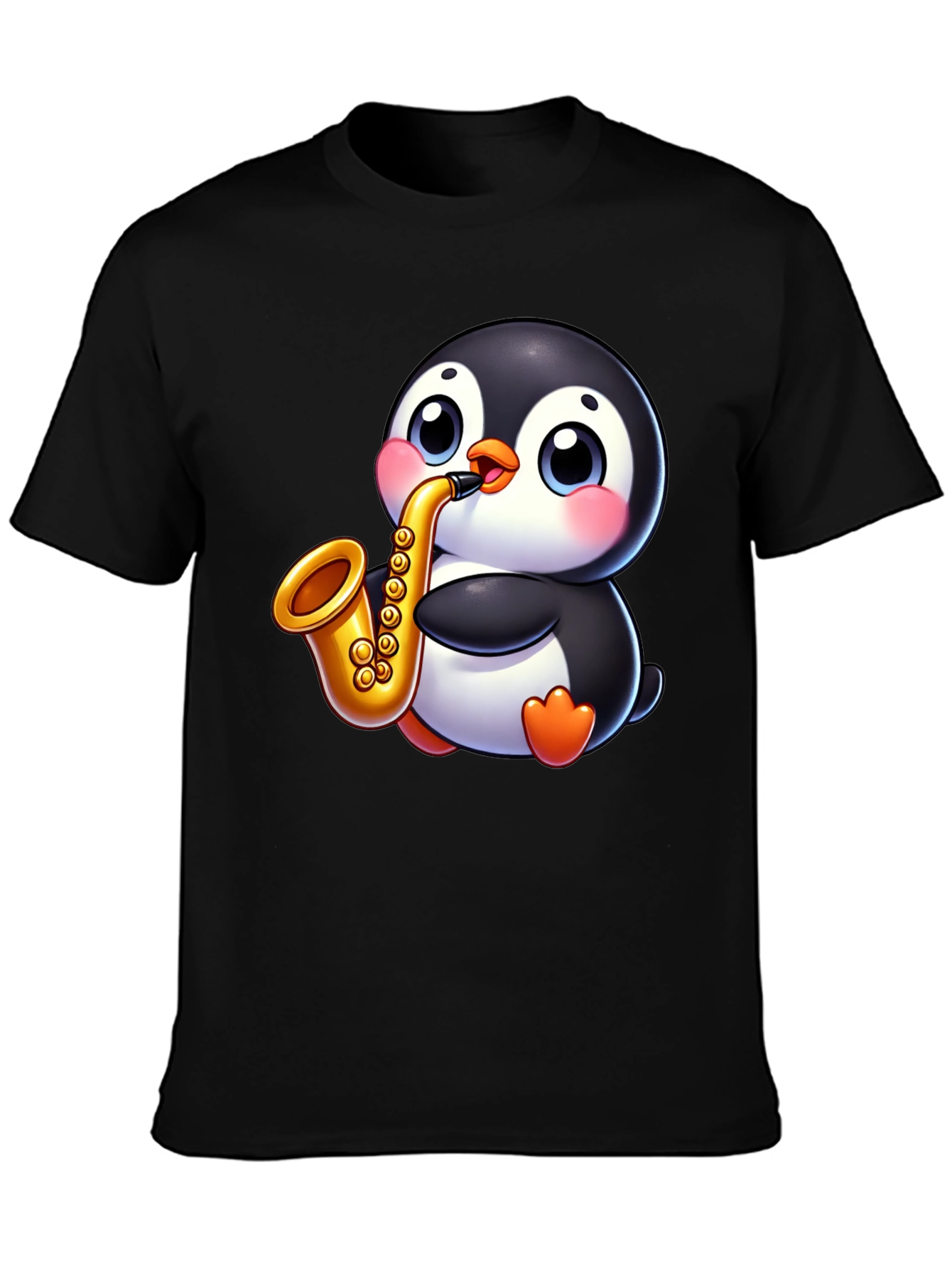Penguin Saxophone Graphic Tee - Black Casual Style