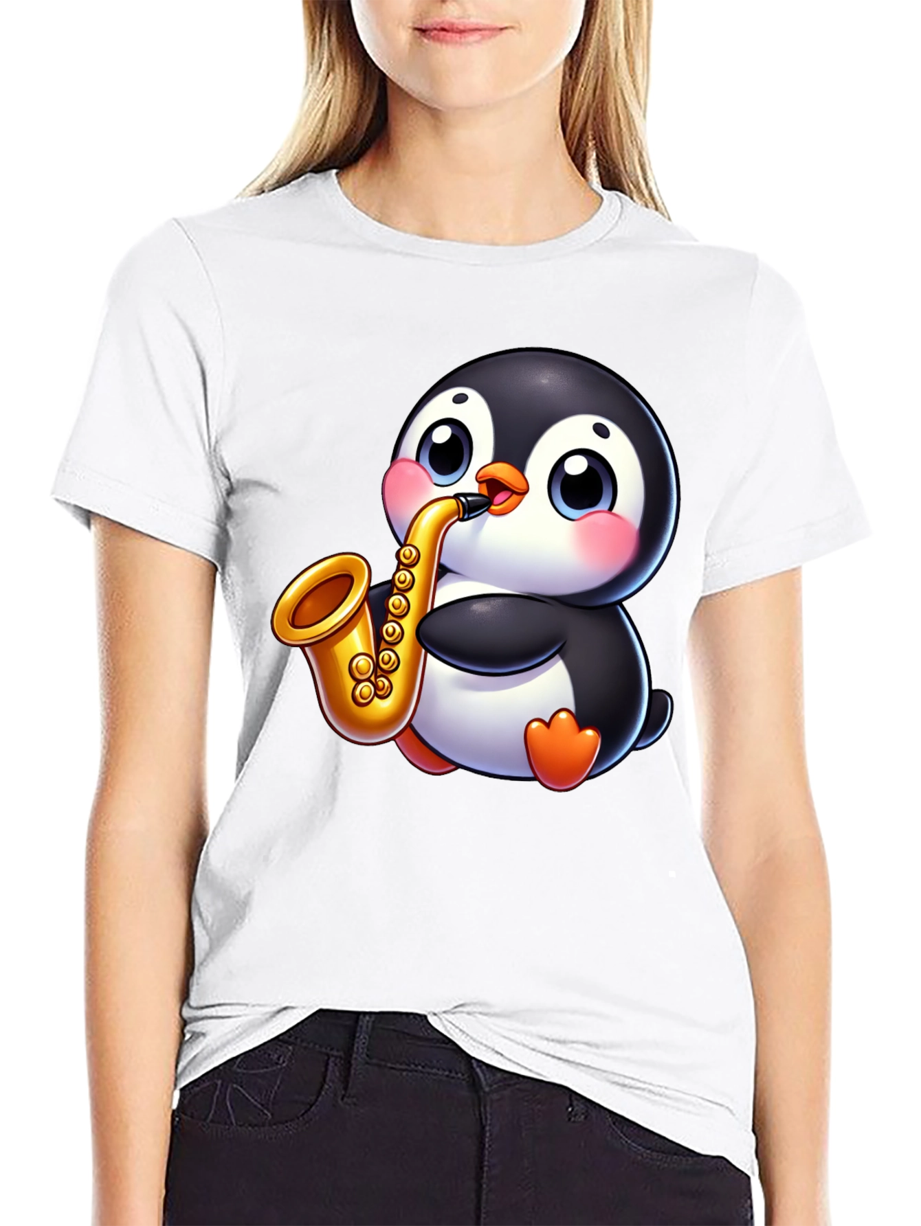 Penguin Saxophone Graphic Tee - Black Casual Style