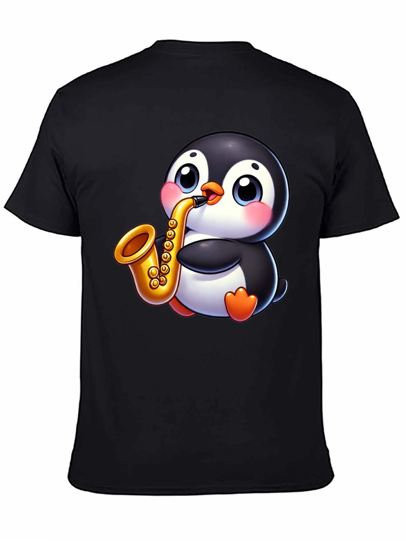 Penguin Saxophone Graphic Tee - Black Casual Style