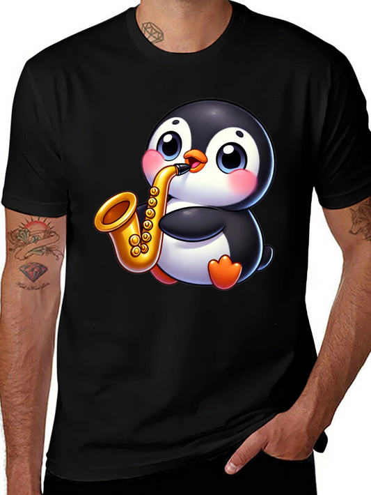 Penguin Saxophone Graphic Tee - Black Casual Style