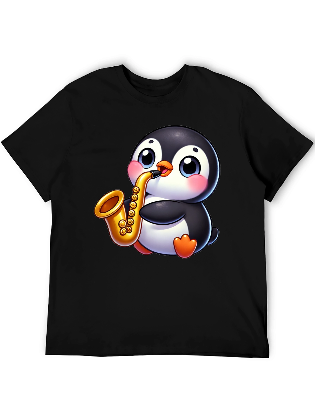 Penguin Saxophone Graphic Tee - Black Casual Style