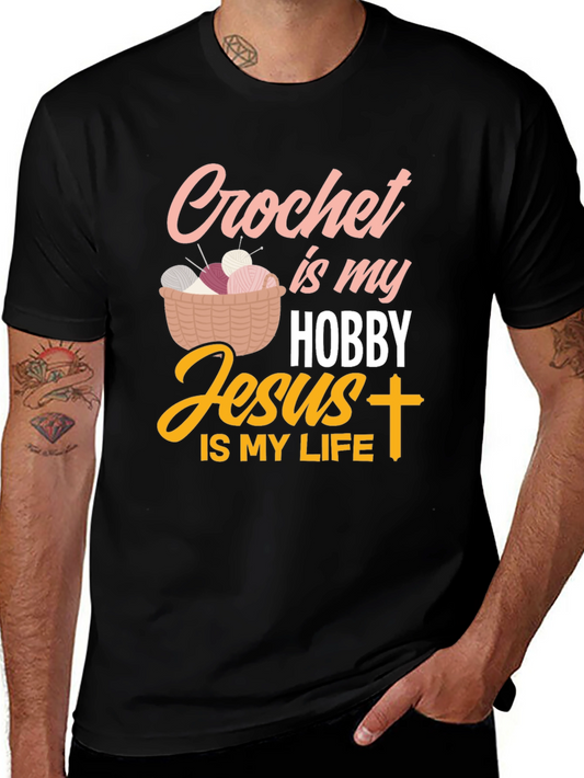 Crochet is My Hobby Jesus is My Life Black T-Shirt