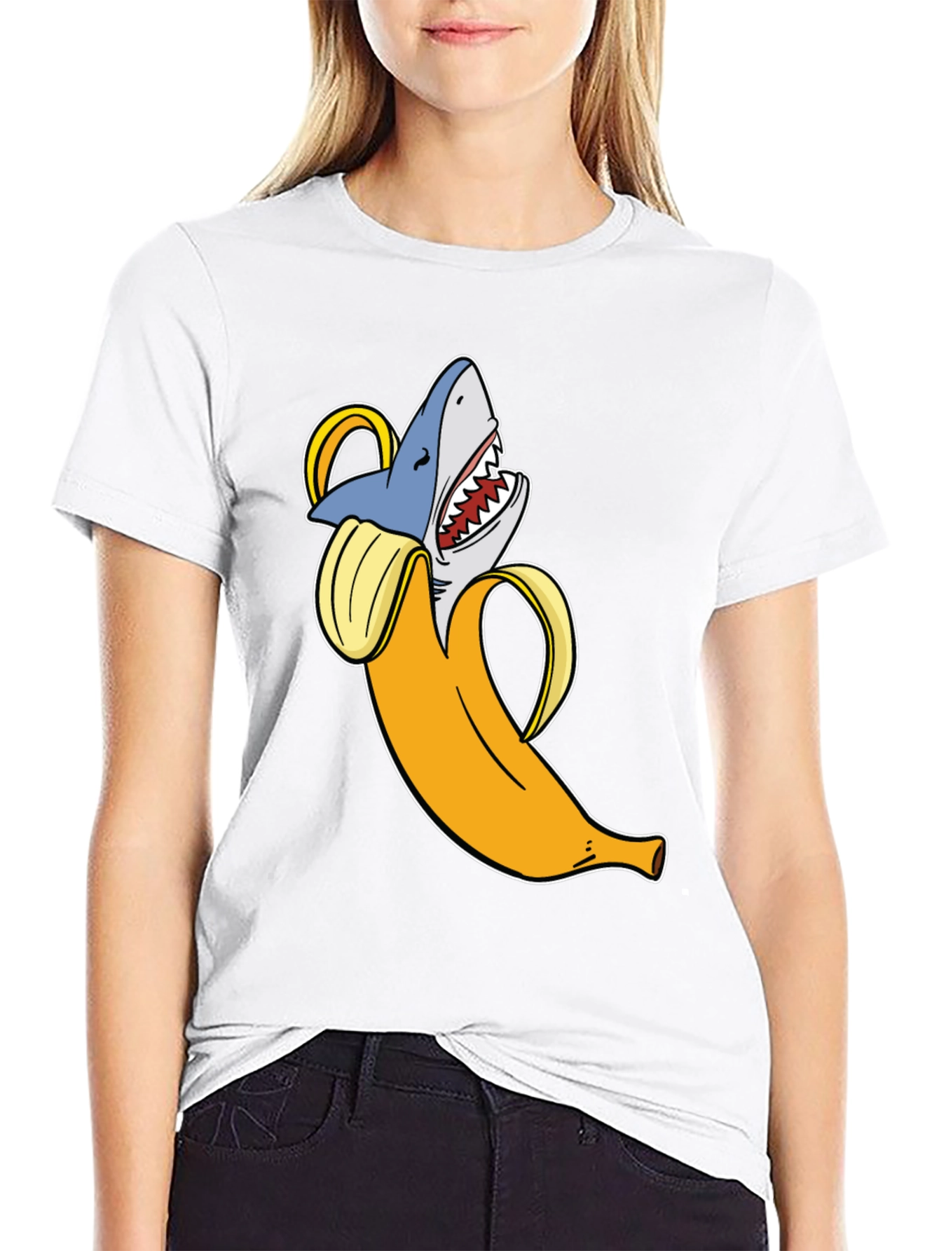 Banana Shark Graphic T-Shirt - Novelty Humor Tee