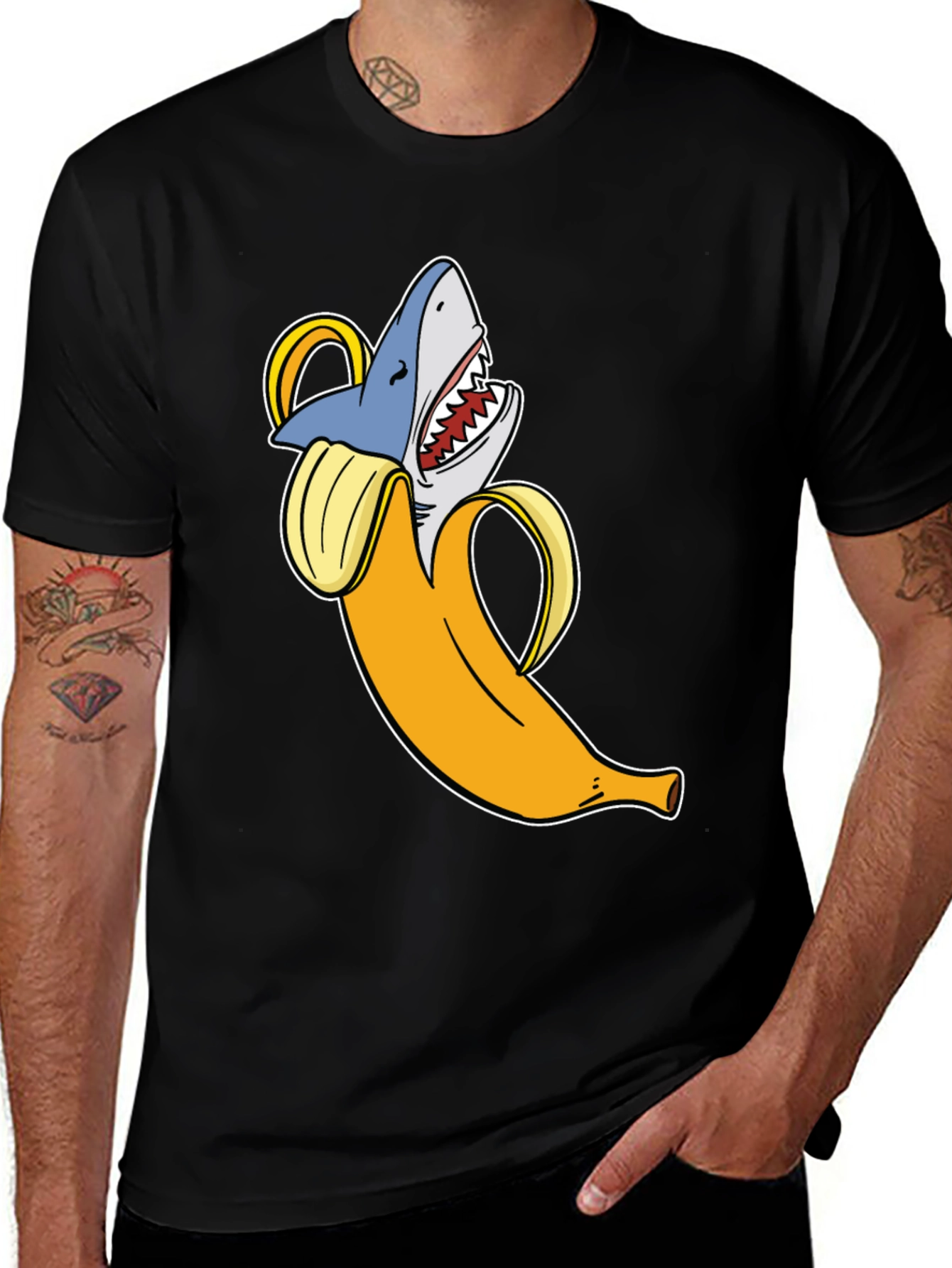 Banana Shark Graphic T-Shirt - Novelty Humor Tee