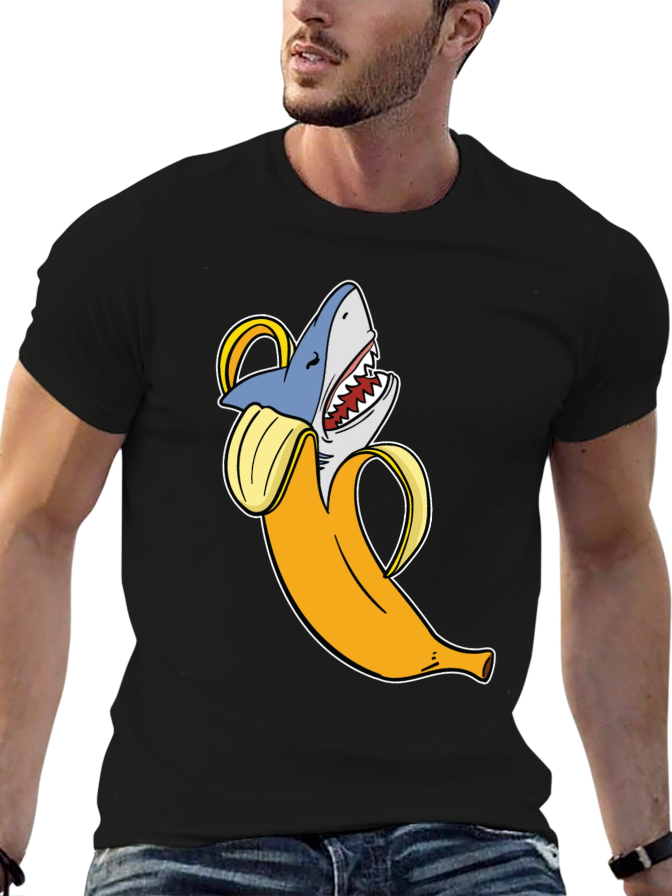 Banana Shark Graphic T-Shirt - Novelty Humor Tee