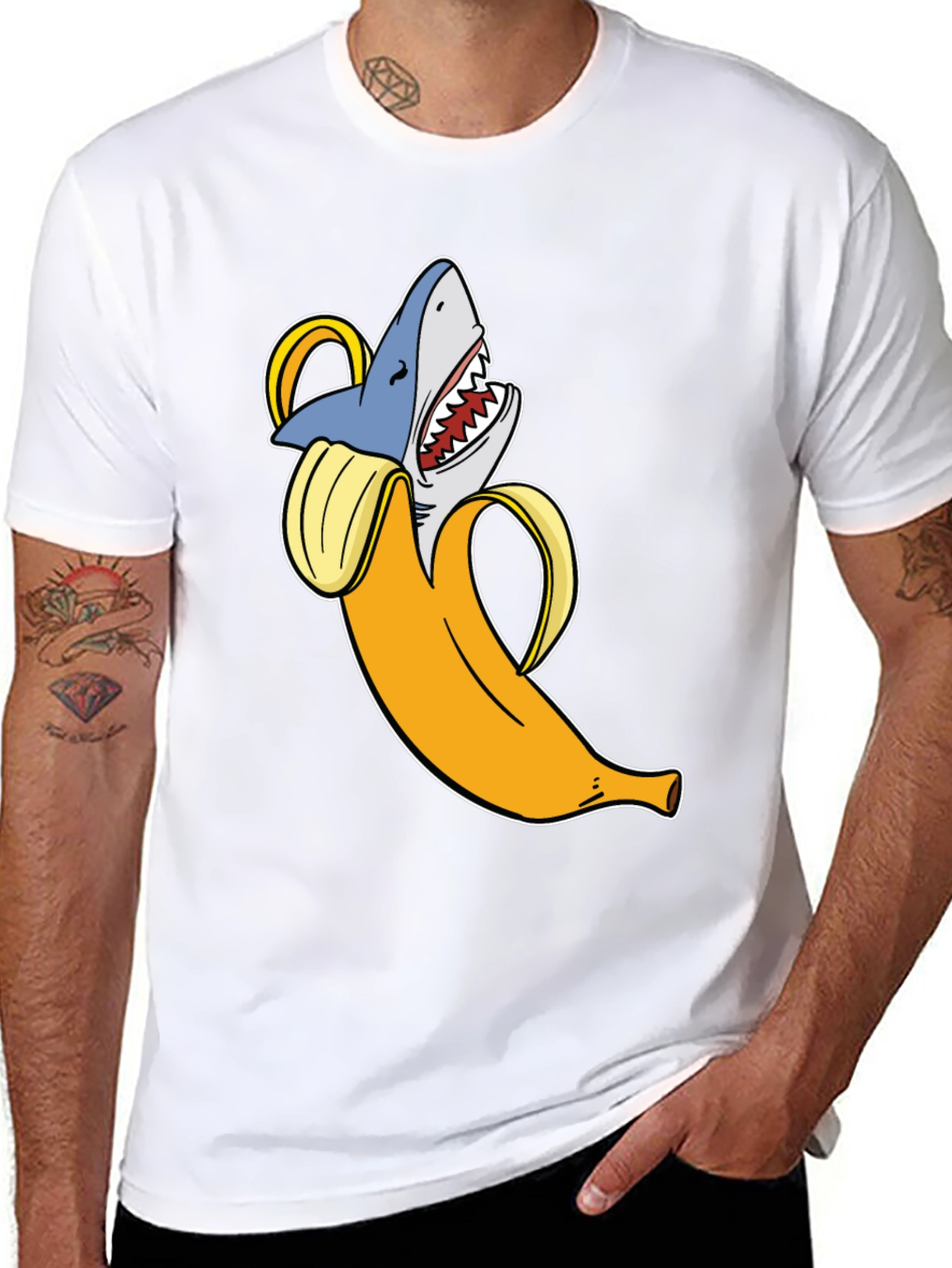 Banana Shark Graphic T-Shirt - Novelty Humor Tee