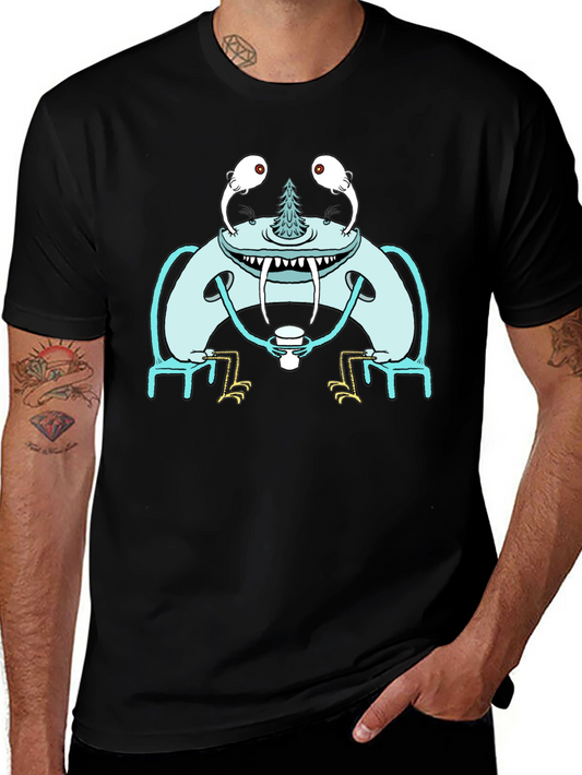 Monster Sipping Coffee Graphic Tee - Black