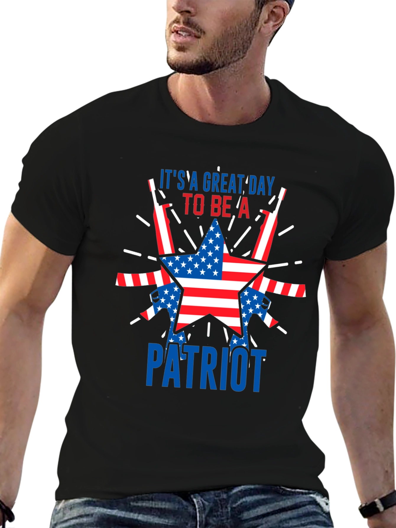 Patriotic USA Flag Star Graphic T-Shirt