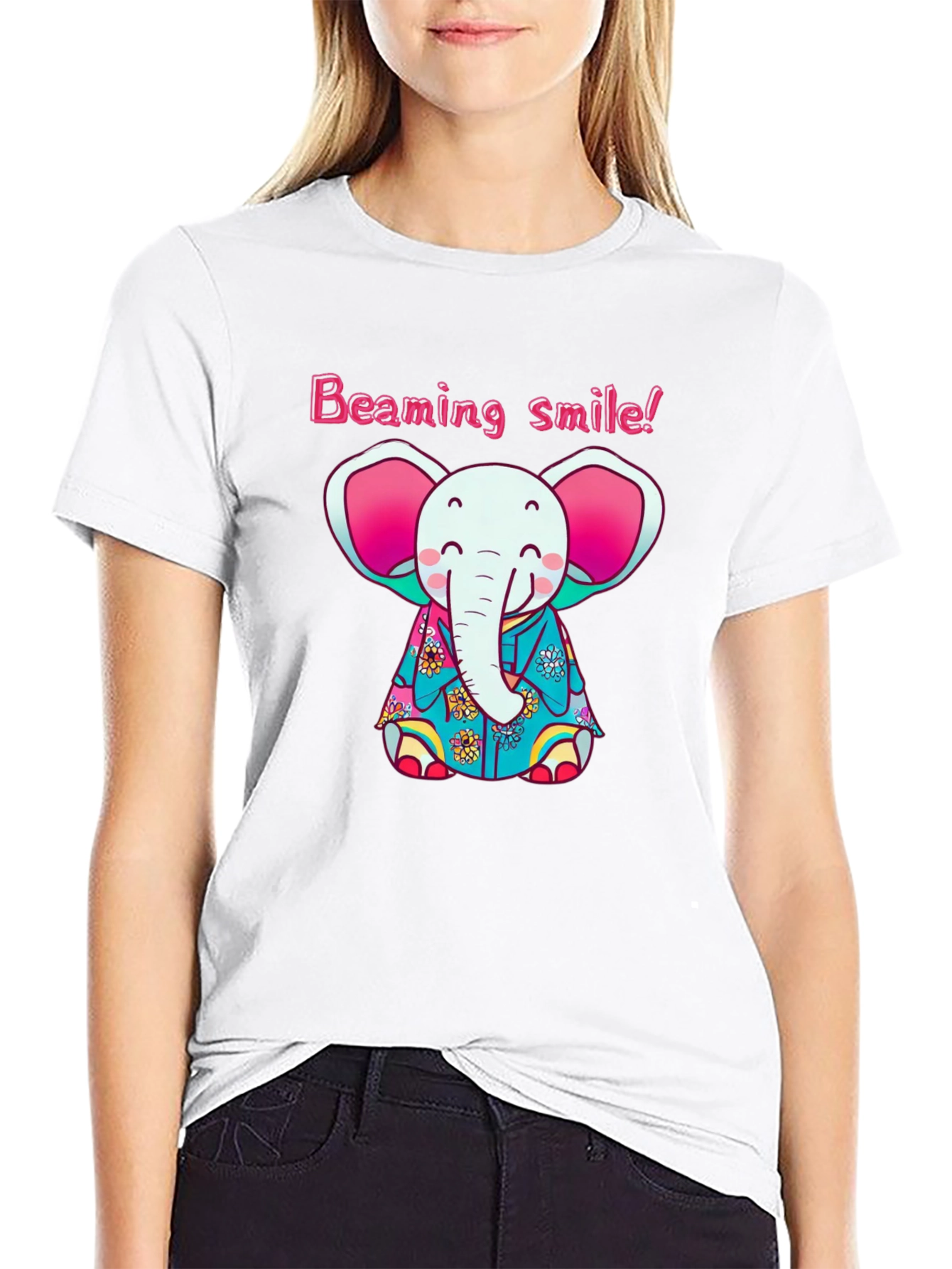 Cute Elephant Beaming Smile! Black T-Shirt