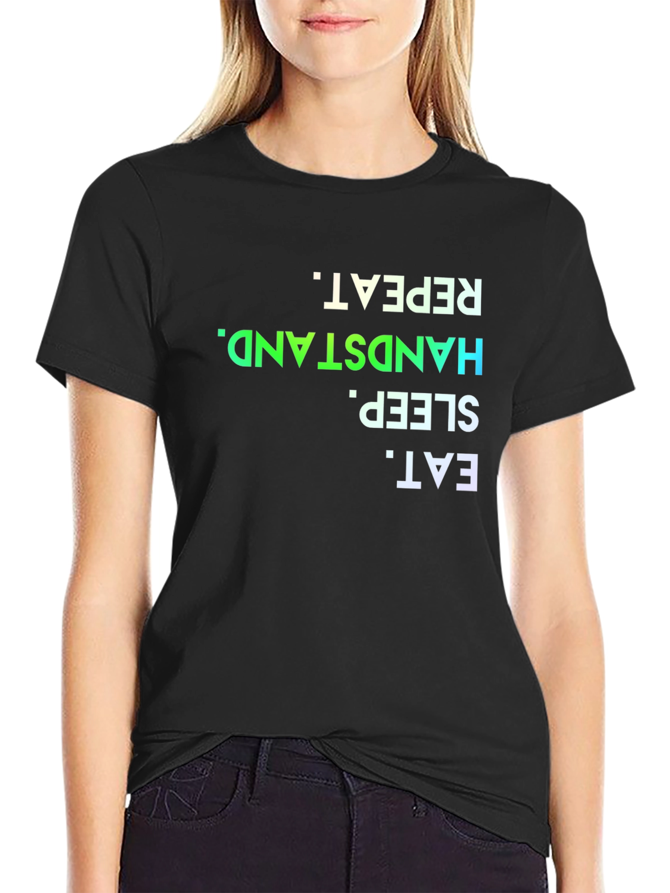 Eat Sleep Handstand Repeat Black T-Shirt
