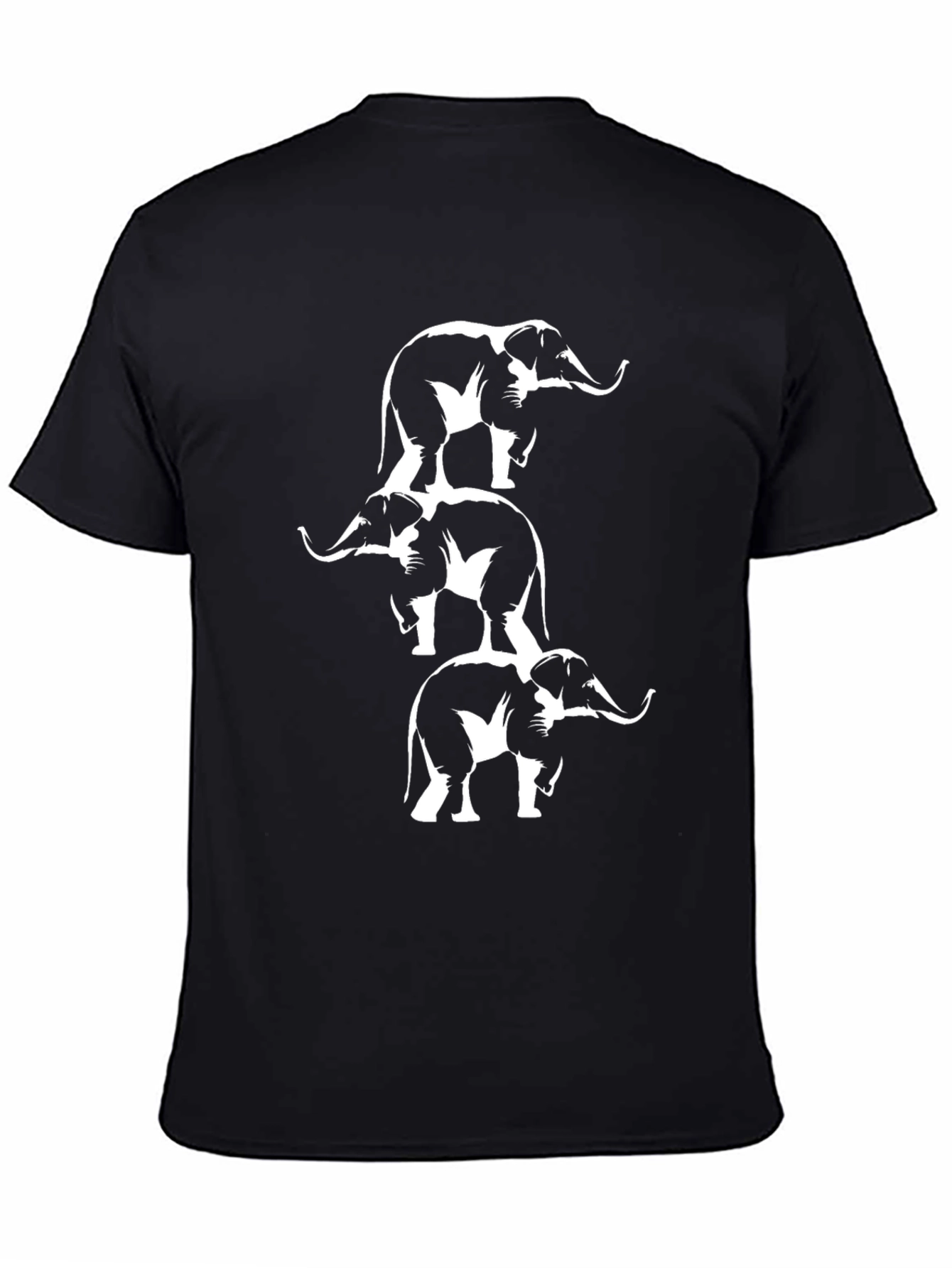 Stacked Elephant Graphic Tee - Black Cotton T-Shirt