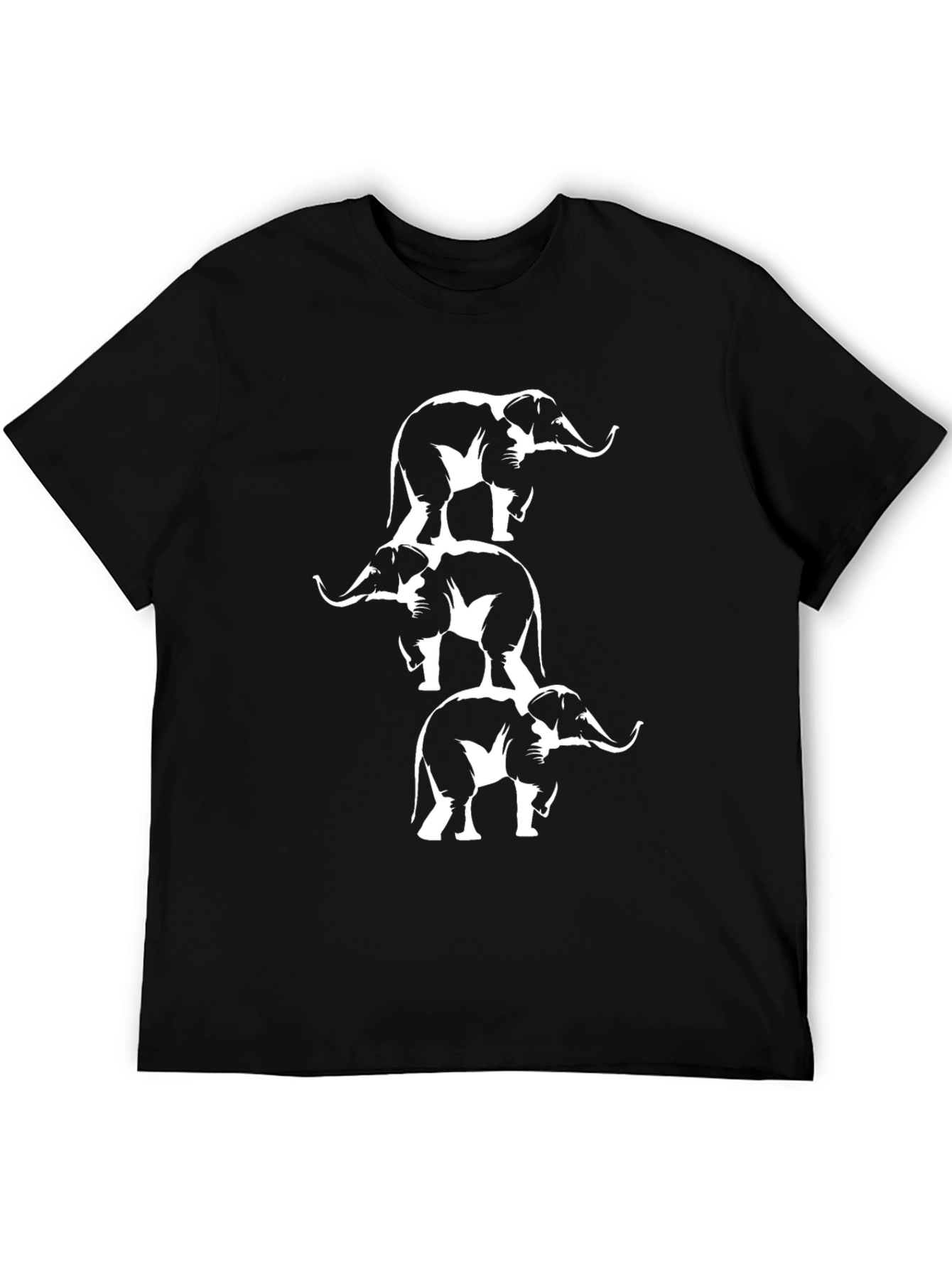 Stacked Elephant Graphic Tee - Black Cotton T-Shirt