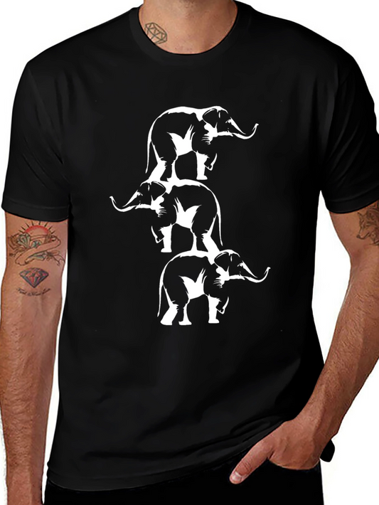 Stacked Elephant Graphic Tee - Black Cotton T-Shirt