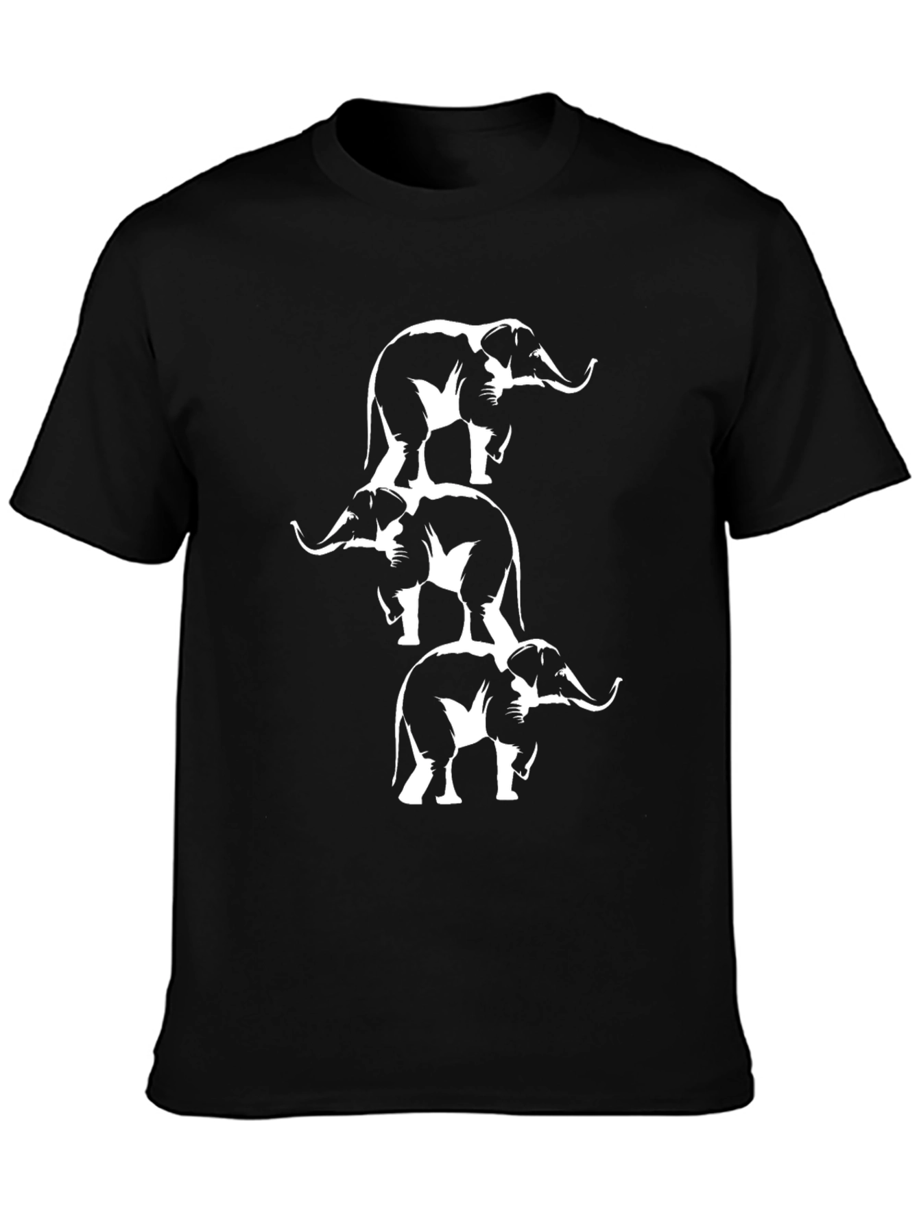 Stacked Elephant Graphic Tee - Black Cotton T-Shirt