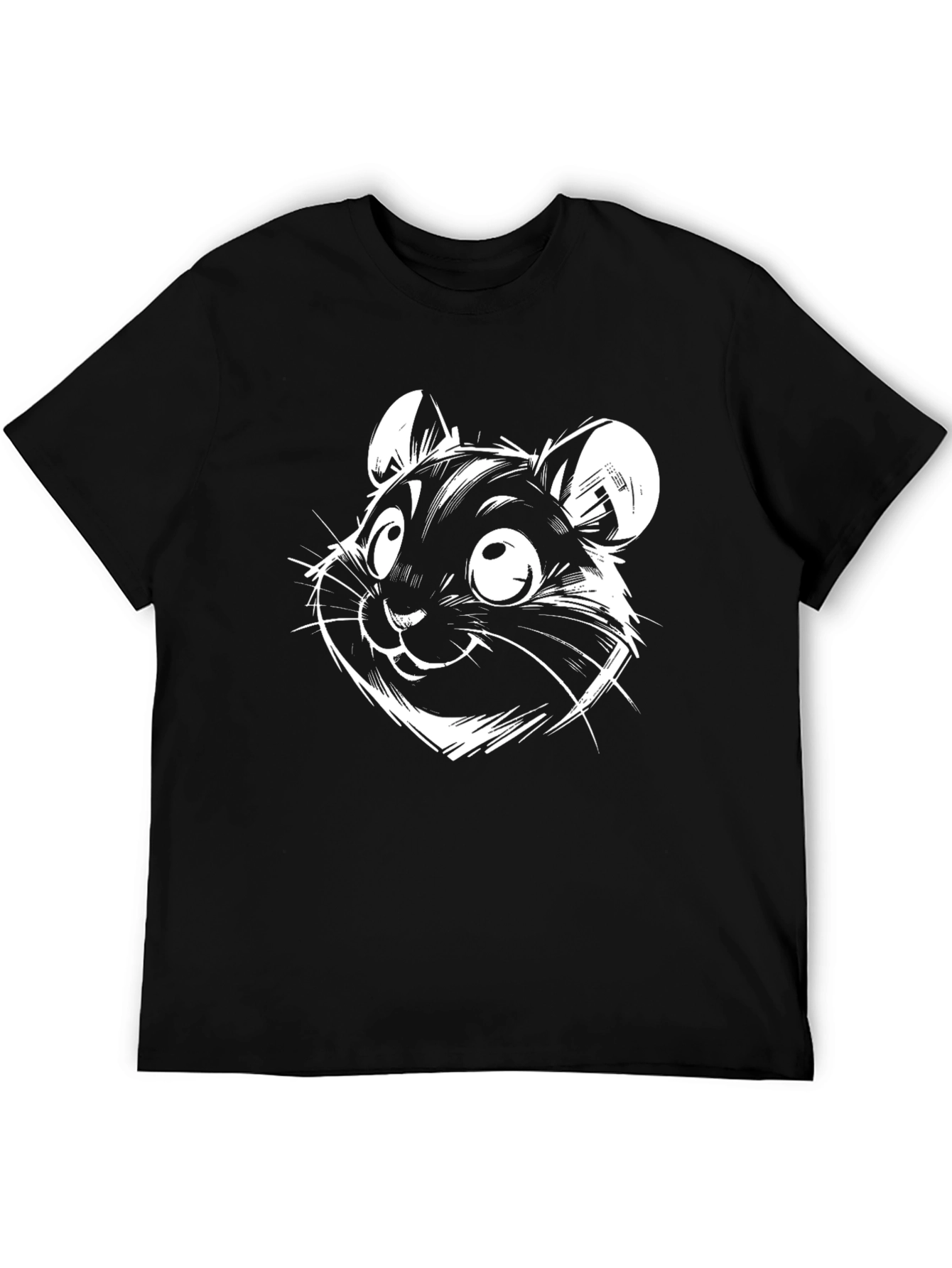 Cartoon Hamster Graphic Tee - Black Cotton