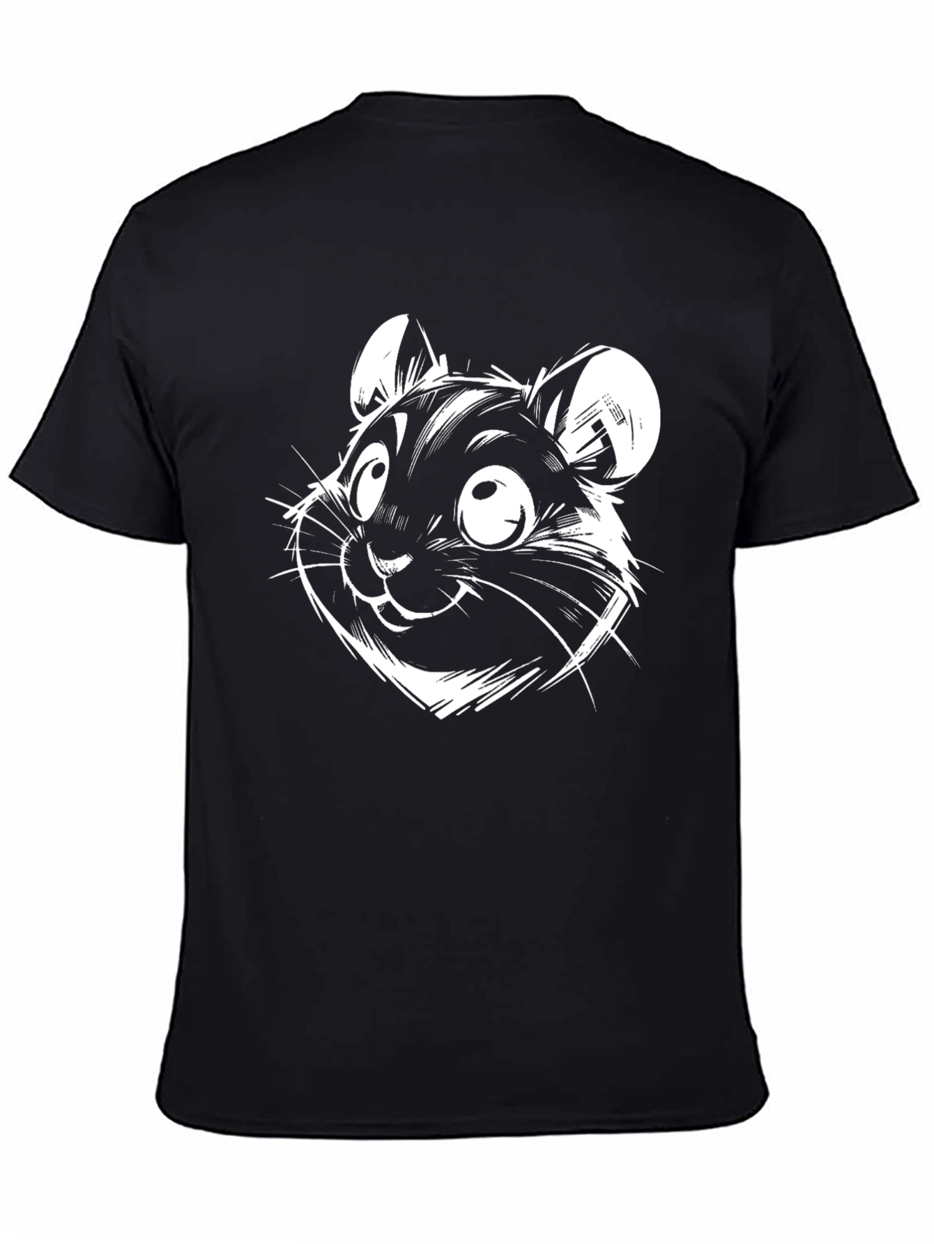 Cartoon Hamster Graphic Tee - Black Cotton