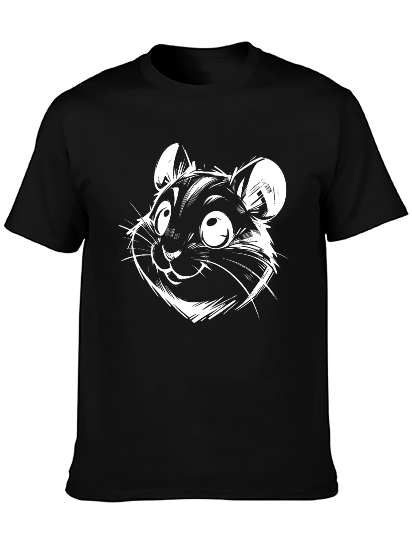 Cartoon Hamster Graphic Tee - Black Cotton