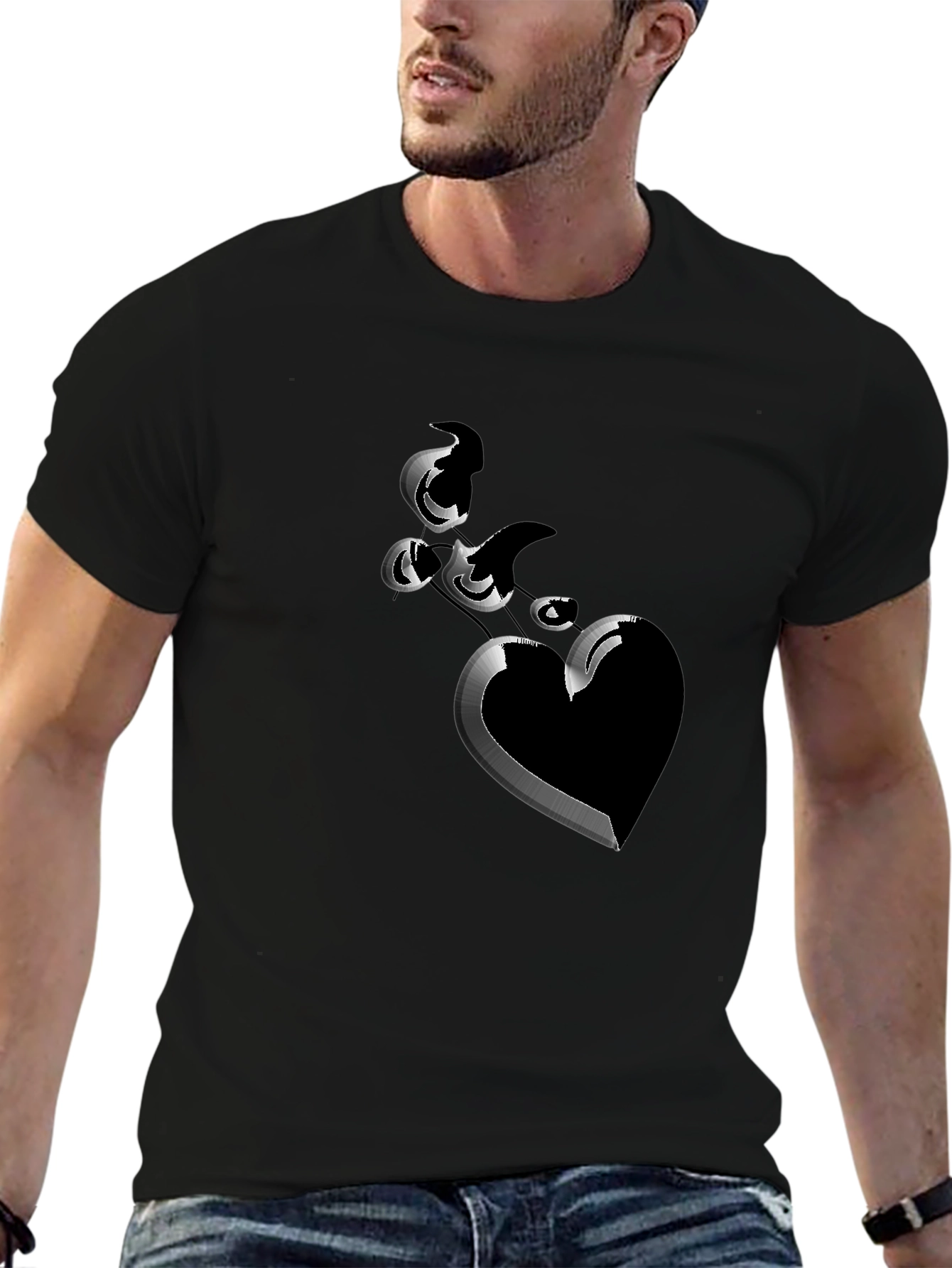 Stylish Black T-Shirt with Heart Design