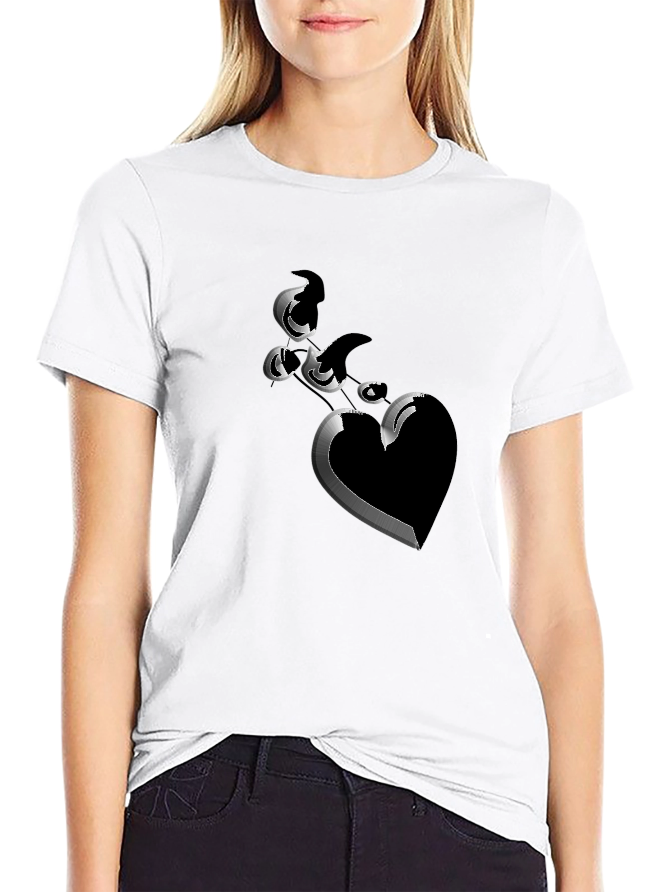 Stylish Black T-Shirt with Heart Design