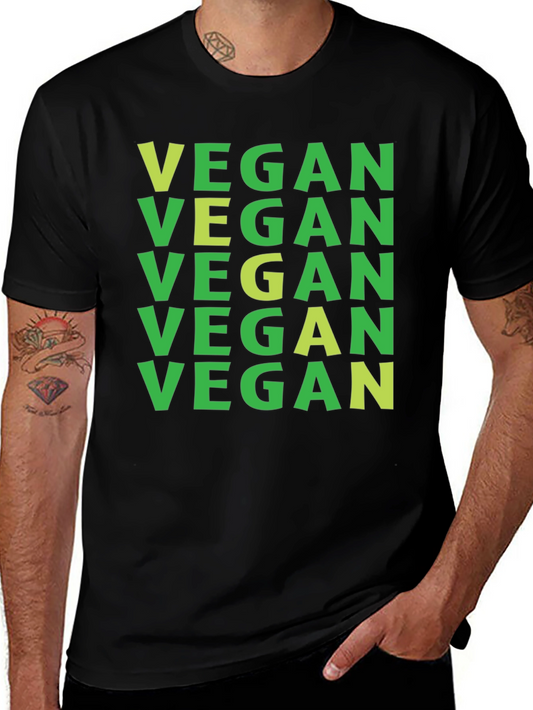 Vegan T-Shirt: Green on Black Repeat Print