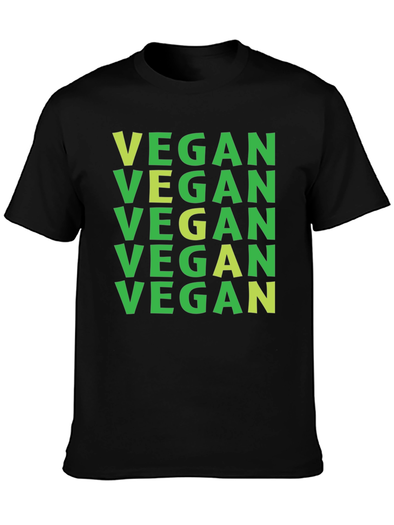 Vegan T-Shirt: Green on Black Repeat Print