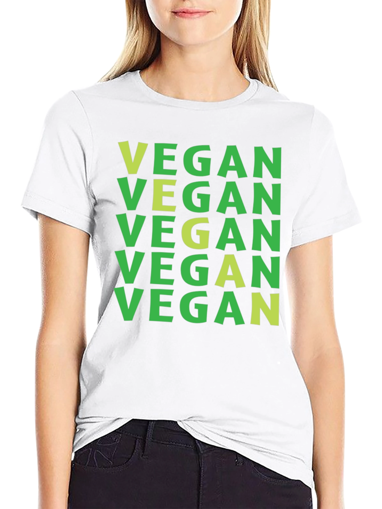 Vegan T-Shirt: Green on Black Repeat Print