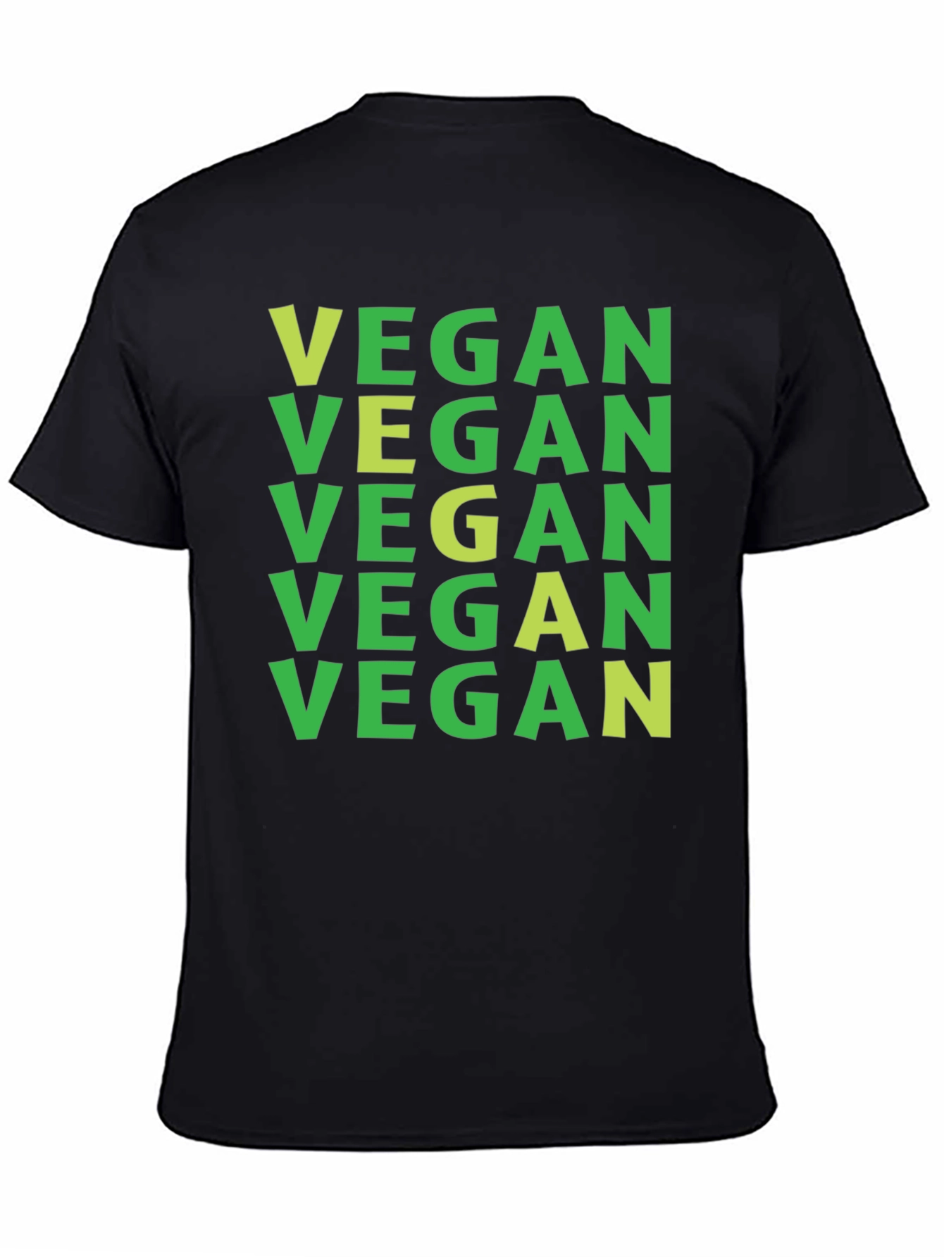 Vegan T-Shirt: Green on Black Repeat Print