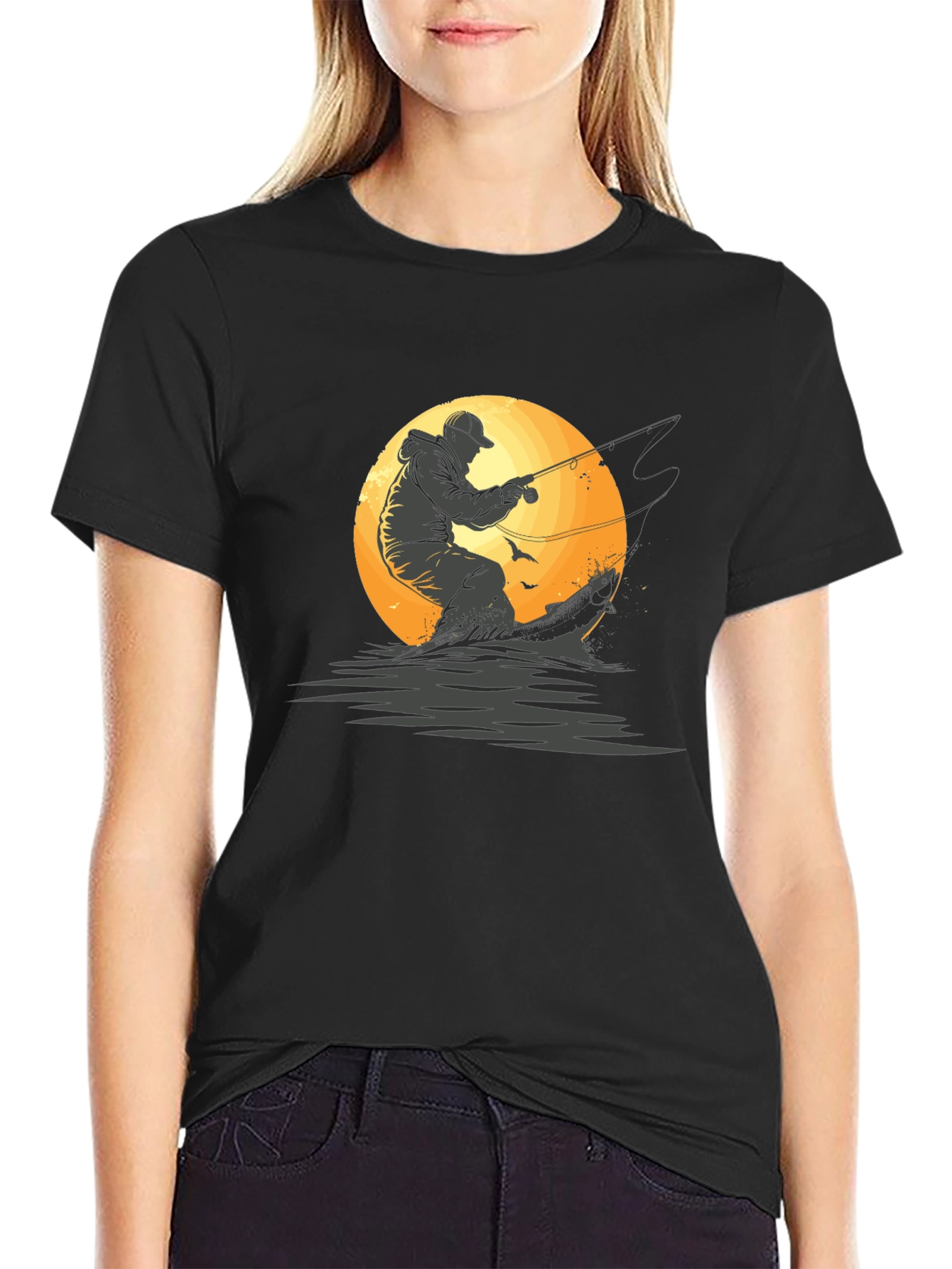 Fisherman Graphic Tee - Black Cotton T-Shirt