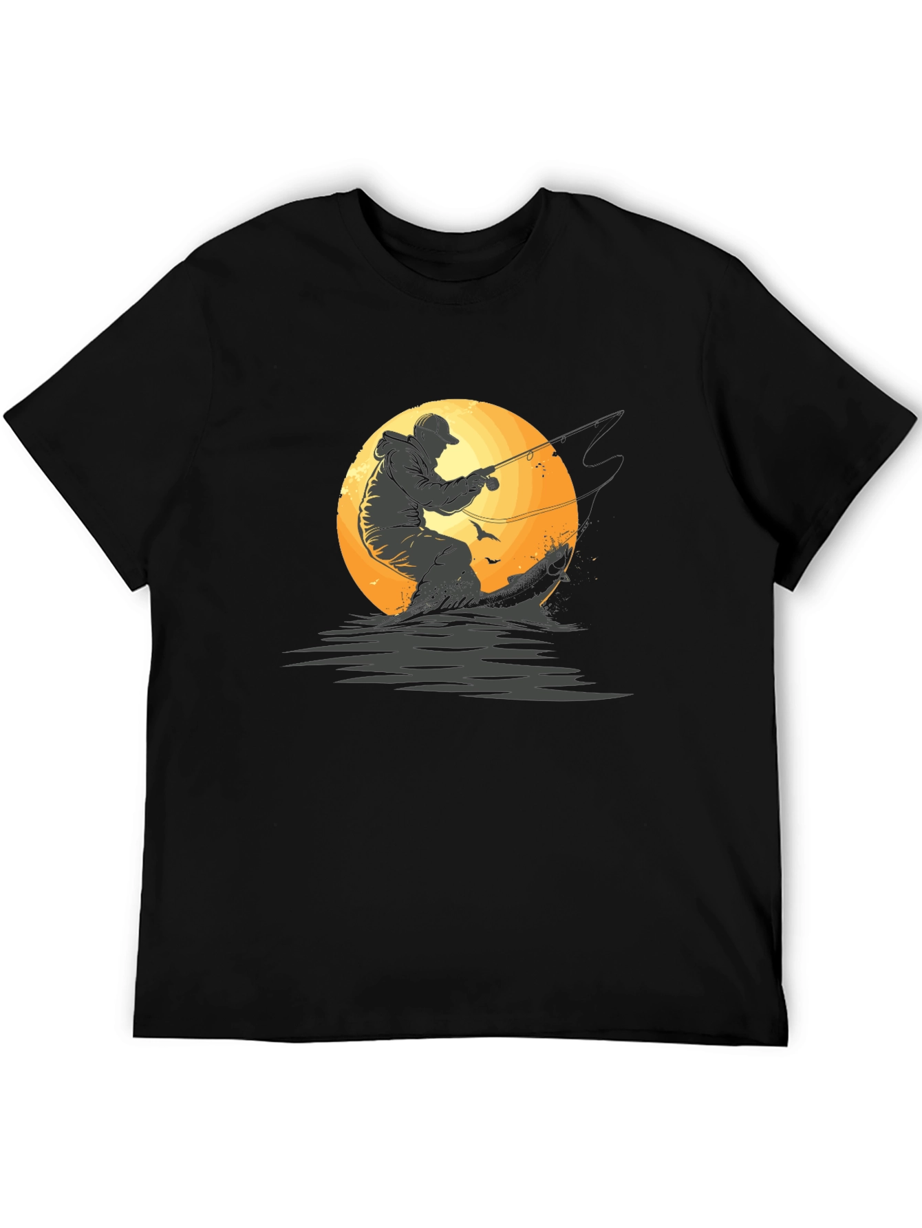 Fisherman Graphic Tee - Black Cotton T-Shirt
