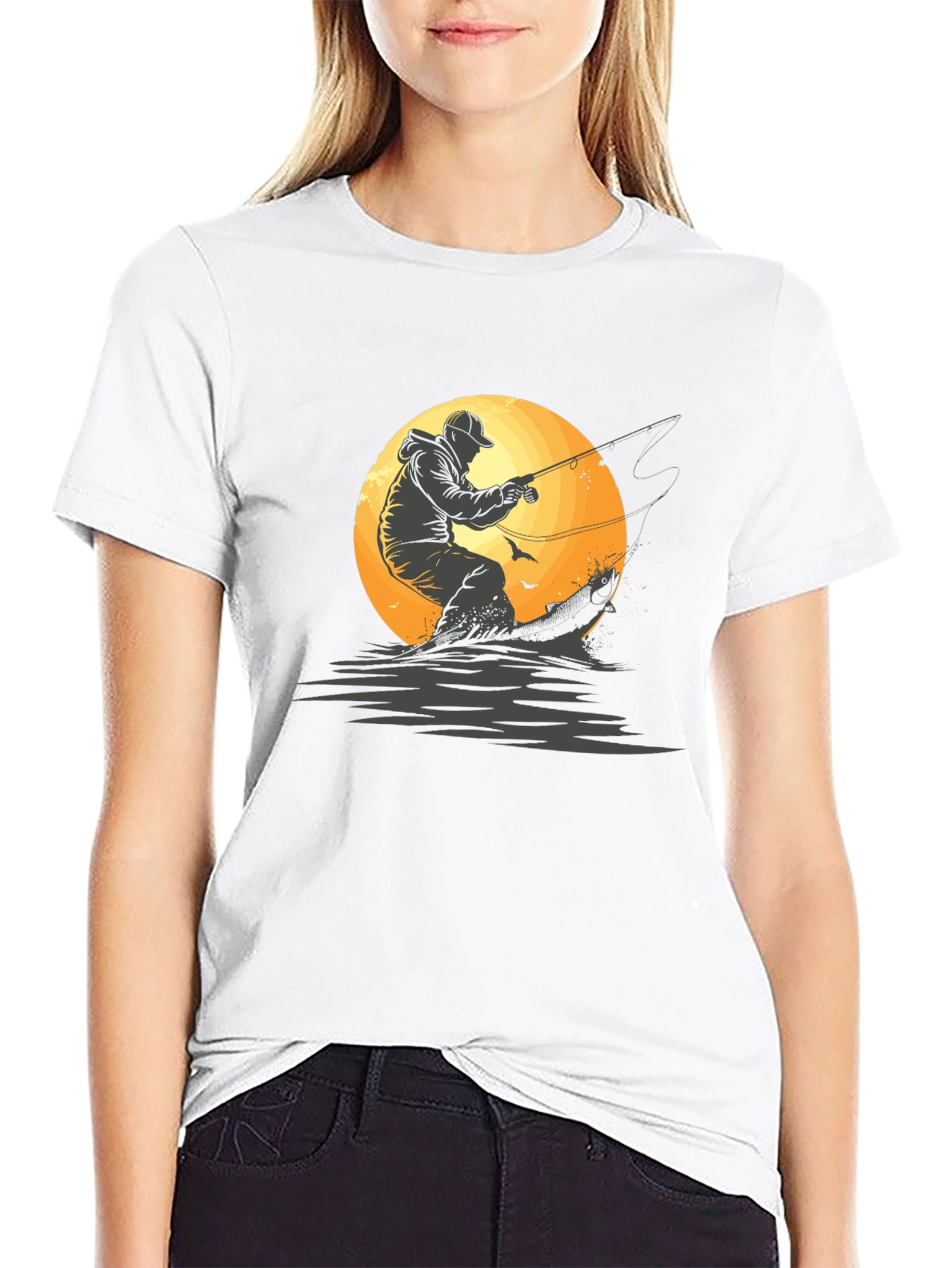 Fisherman Graphic Tee - Black Cotton T-Shirt