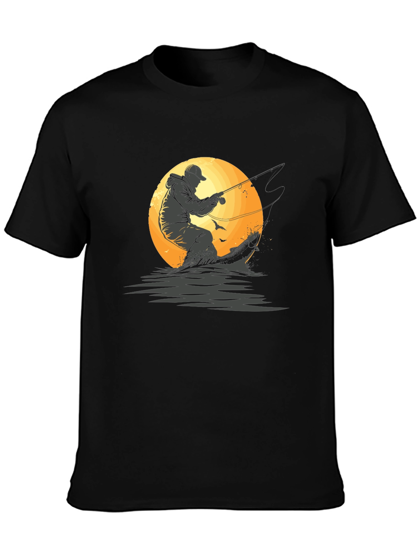 Fisherman Graphic Tee - Black Cotton T-Shirt