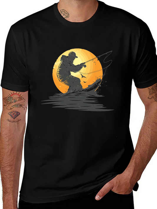 Fisherman Graphic Tee - Black Cotton T-Shirt