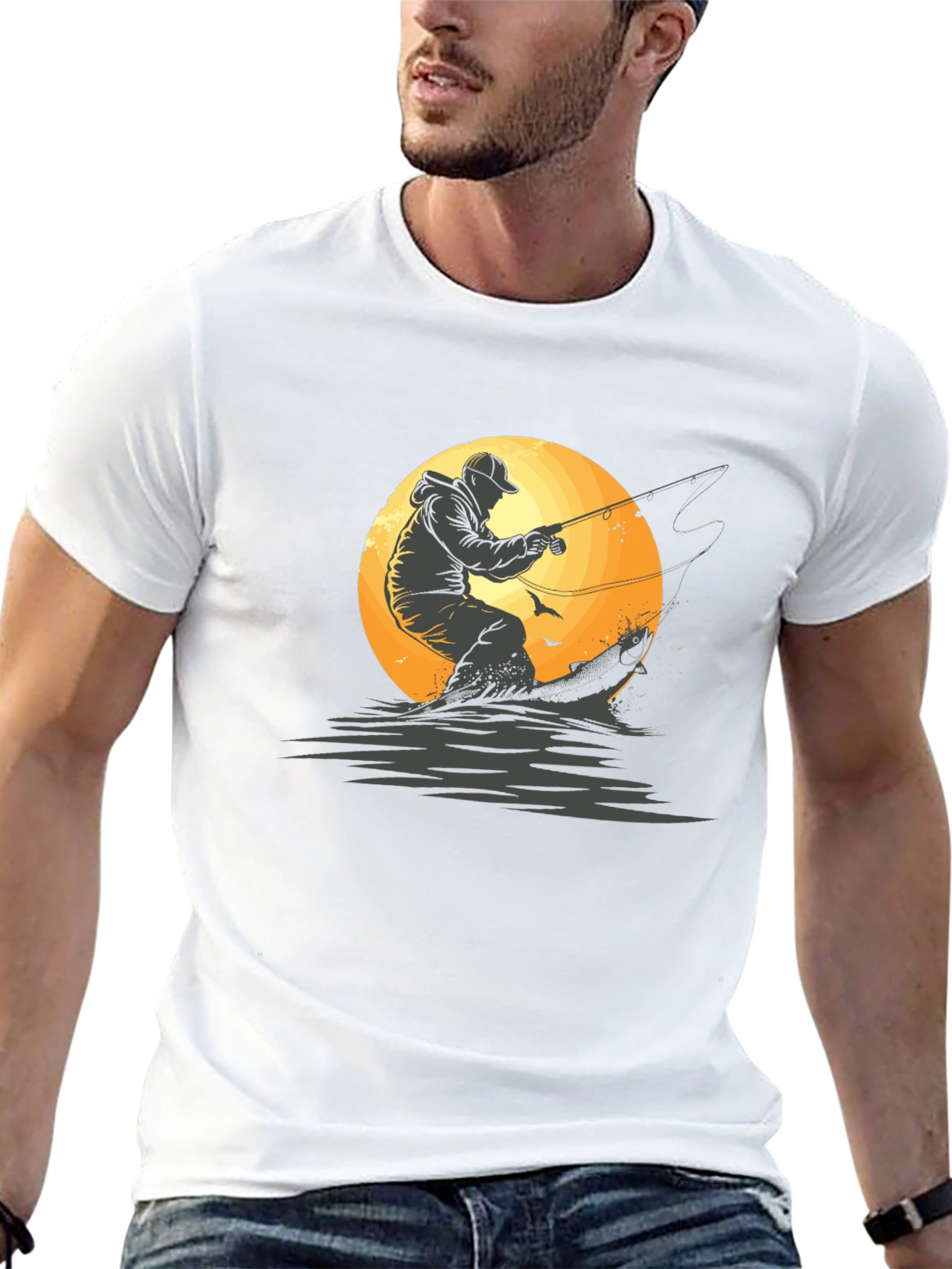 Fisherman Graphic Tee - Black Cotton T-Shirt