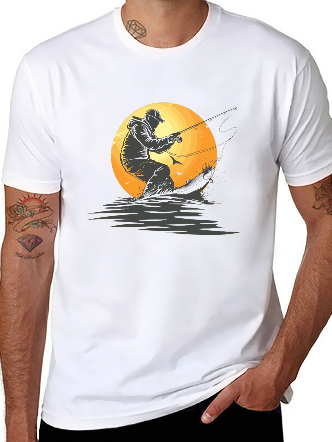 Fisherman Graphic Tee - Black Cotton T-Shirt