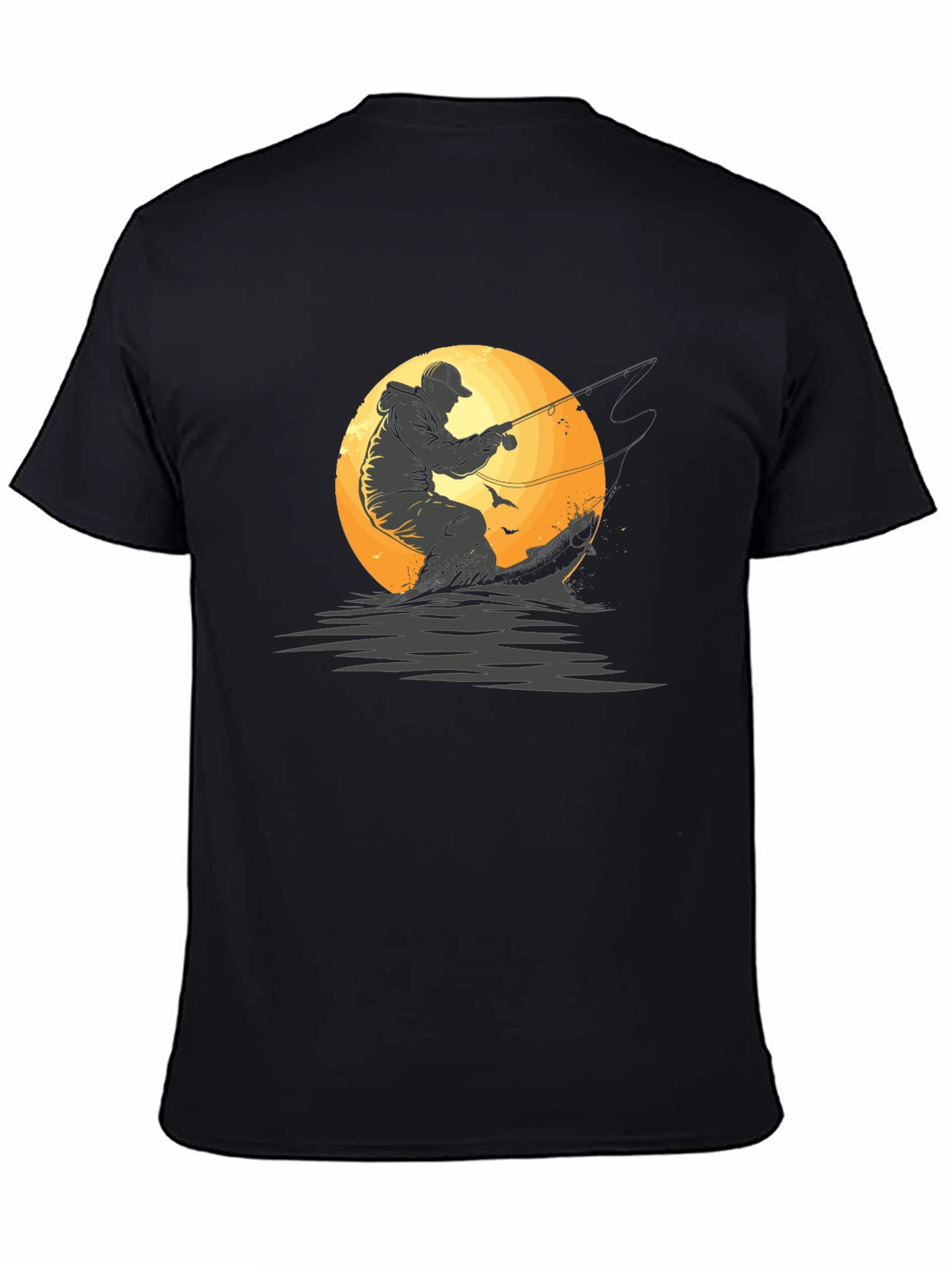Fisherman Graphic Tee - Black Cotton T-Shirt