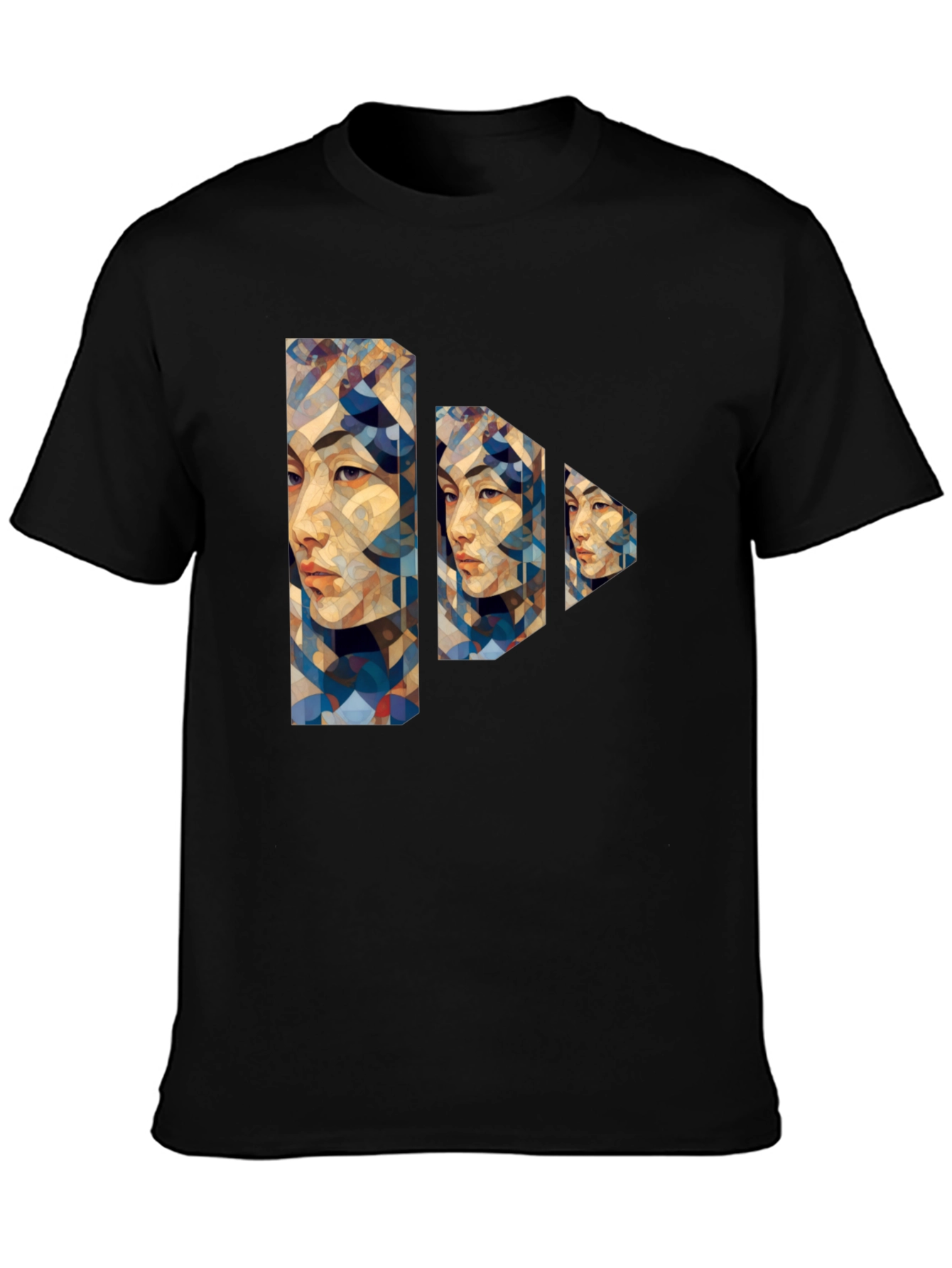 Abstract Geometric Portrait Black T-Shirt
